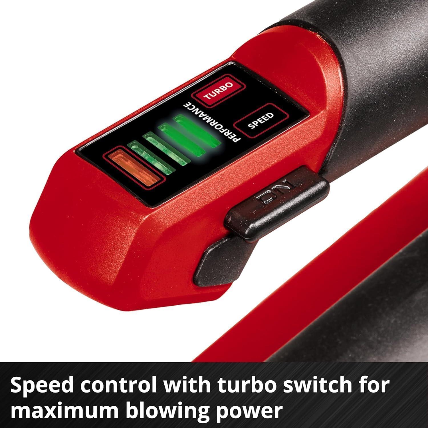 Einhell Aku-lehepuhur GP-LB 18/200 Li E-Solo Power X-Change (Li-Ion, 18V, harjadeta mootor, kiiruseregulaator, aksiaalventilaatori tehnoloogia, ilma aku ja laadijata) – pilt 6