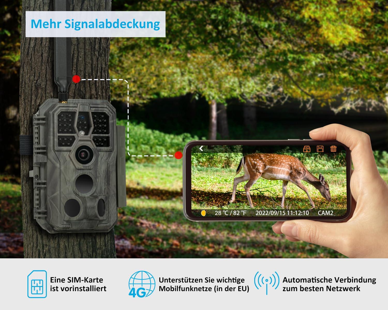 GardePro X50 4G LTE rajakaamera SIM-kaardi ja rakendusega, 32MP 1296P H.265 video, nähtamatu infrapuna öine liikumisandur, 4G jahikaamera, IP66 ilmastikukindel – detailne vaade
