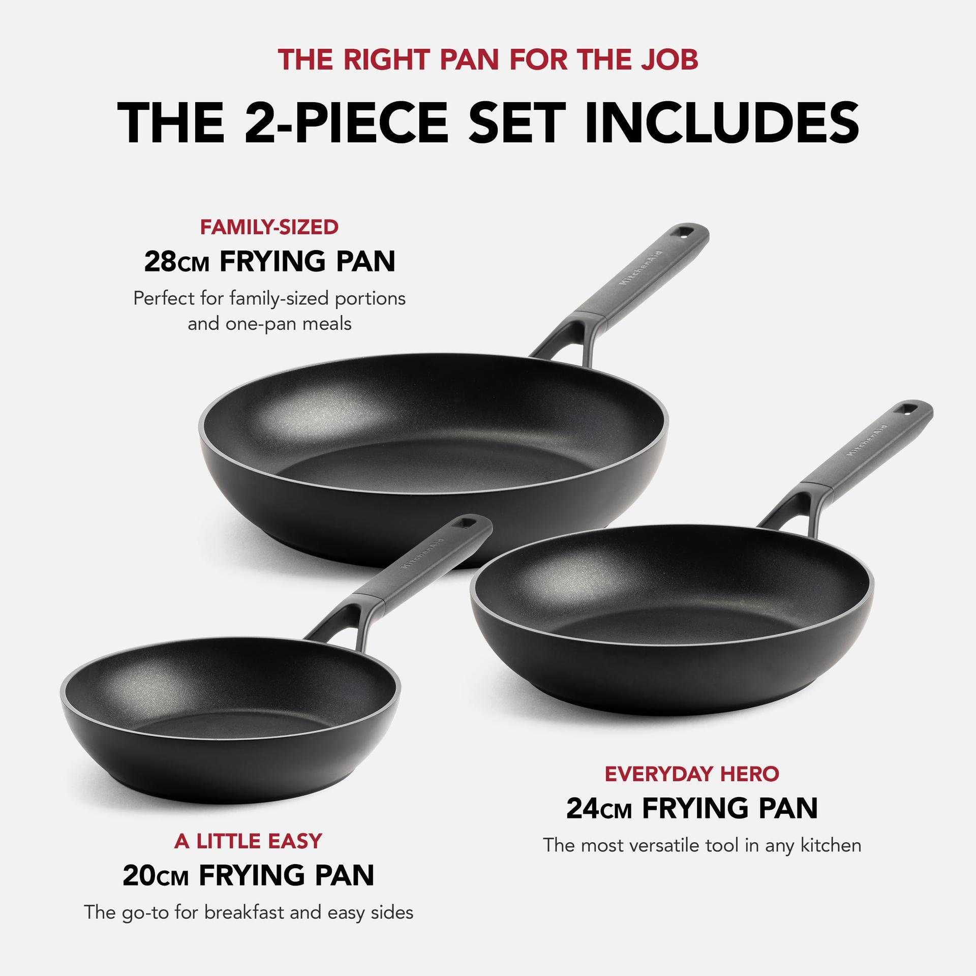 KitchenAid praepannide komplekt (20/24/28 cm) – Induktsioonisobiv, PFAS-vaba keraamiline mittenakkuv kate – Ahju- ja nõudepesumasinakindel – Must – pakend ja tarvikud