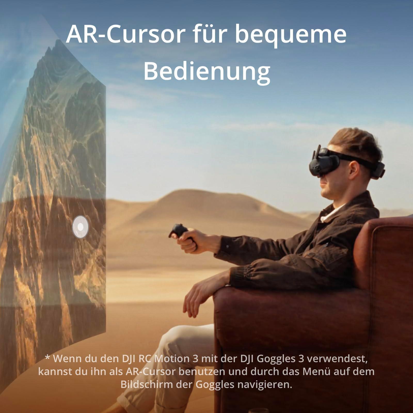 DJI RC Motion 3 – FPV nutikas kaugjuhtimispult immersiivse liikumisjuhtimisega, kompaktne ja kaasaskantav, ühe klõpsuga hädapidurdus, AR-kursor, intuitiivne droonikontroller, mitme mudeliga ühilduvus – kasutusnäide