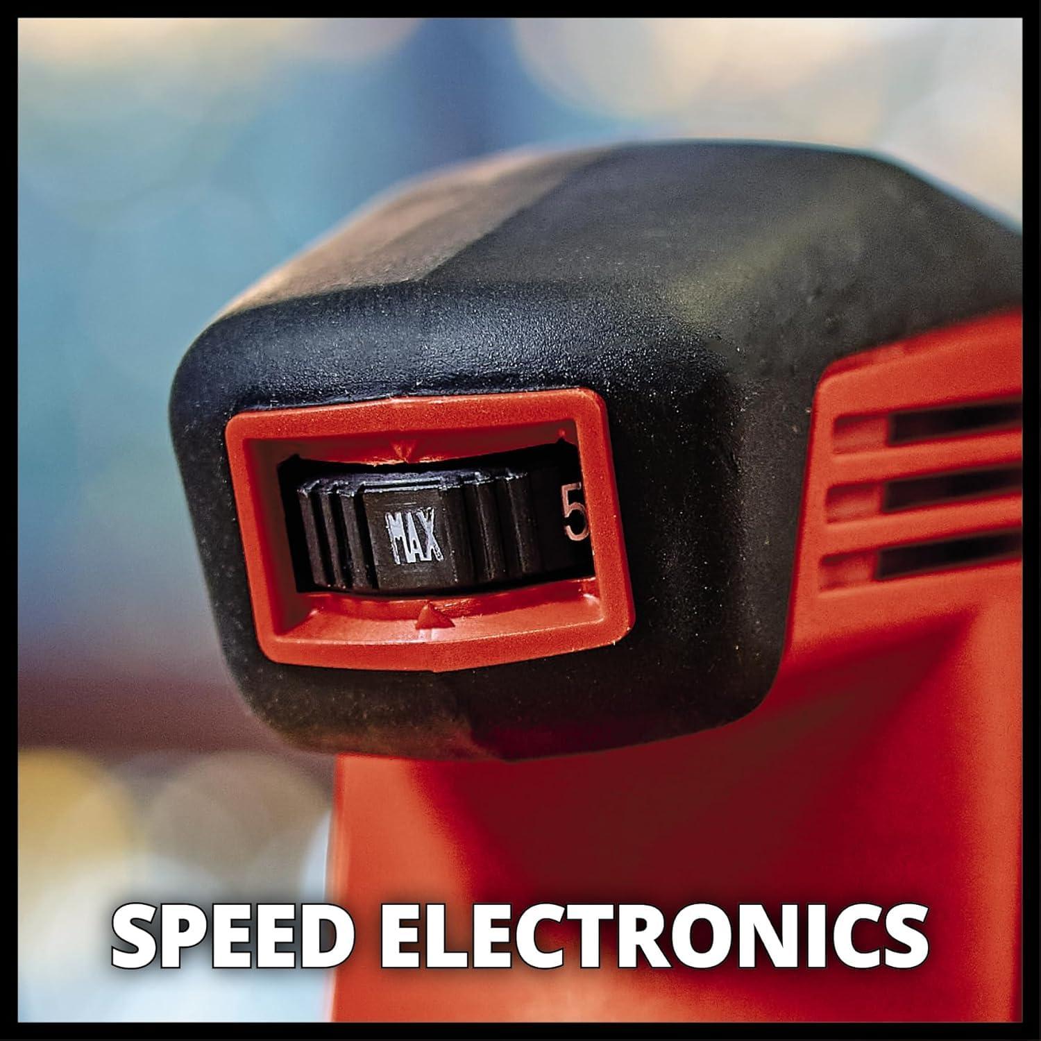 Einhell Schwingschleifer TE-OS 2520 E (250 W, 115×230 mm, kiirusereguleerimine, tolmuimeja adapter, takjakinnitus, lihvpaber P120, kohver) – lisavaade