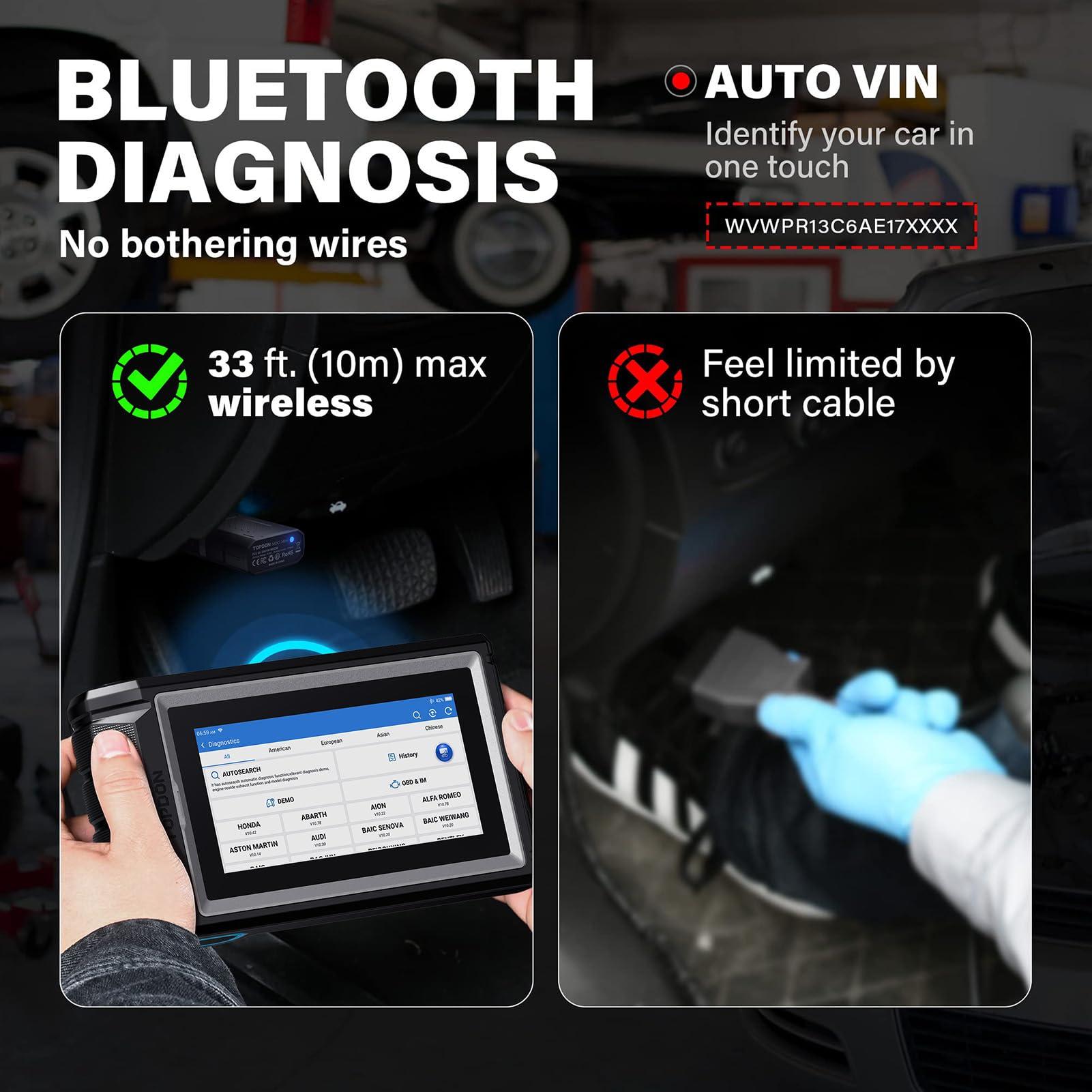 TOPDON OBD2 diagnostikaseade ArtiDiag800BT, kõik süsteemidiagnostikad & 28 hooldusfunktsiooni, OBD2 skanner kõigile sõidukitele, 2 aastat tasuta uuendusi, juhtmevaba ühendus, FCA/CAN-FD tugi – lisavaade