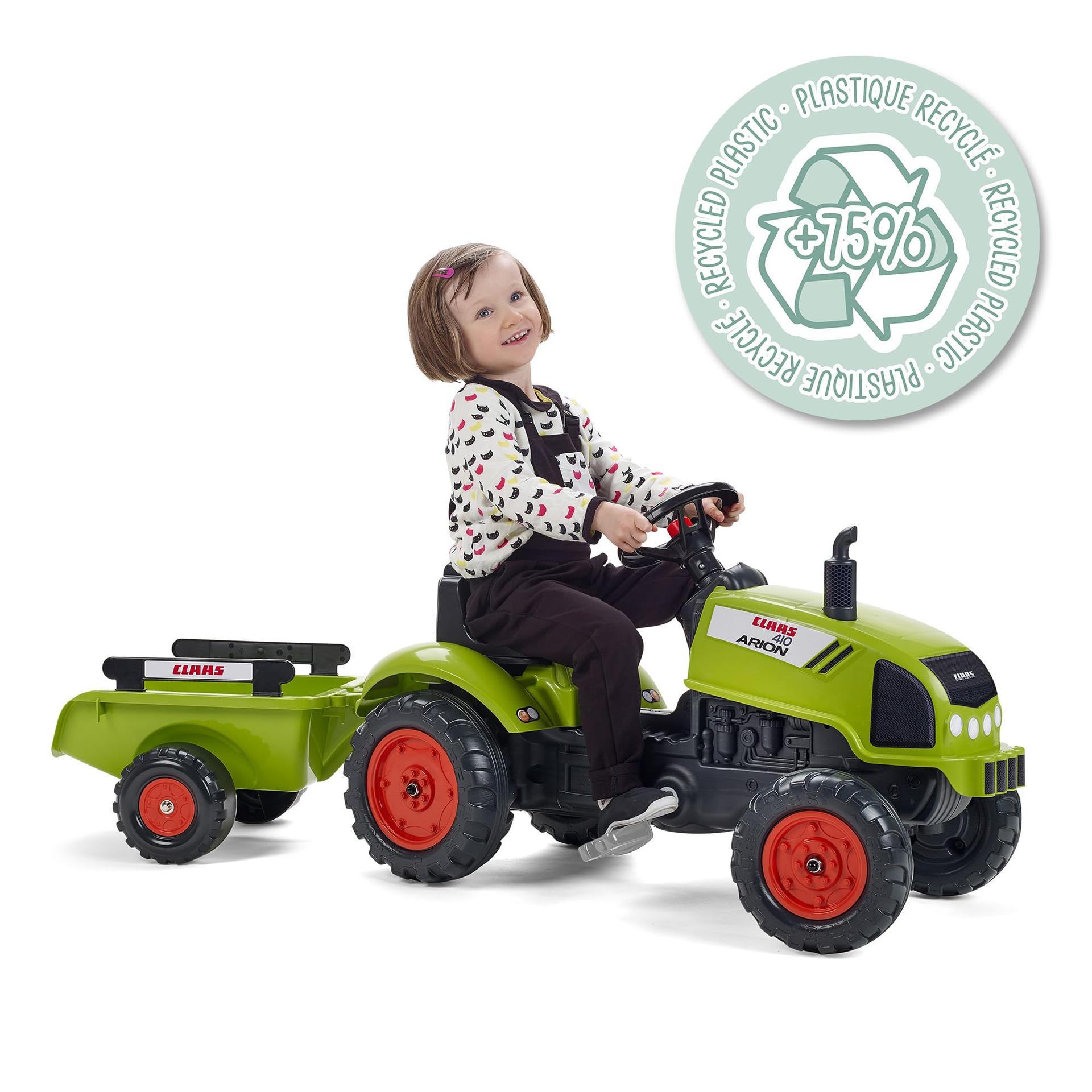 Falk 2041C pedaaltraktor Claas Arion 410 koos haagise ja avatava kapotiga, ekskavaator, pedaallaadur, pedaaltraktor 2–5-aastastele, õuemänguasi – detailne vaade