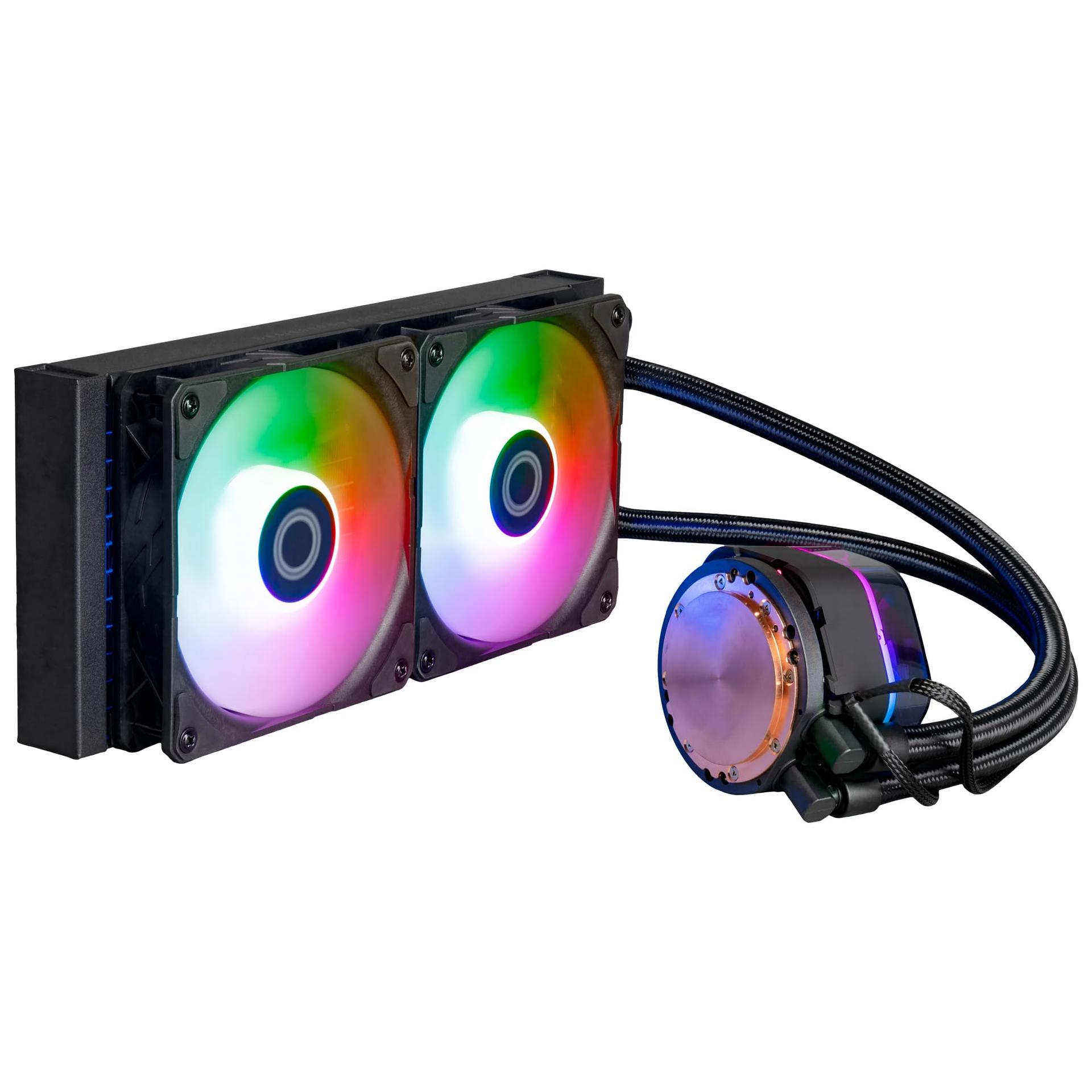 Cooler Master MasterLiquid Atmos 240 Must AIO CPU-veejahutus – Kahekambriline pump, eellaaditud SickleFlow 120 Edge ventilaatorid, adresseeritav Gen 2 RGB, LGA1700 & AM5 – Must – pilt 6