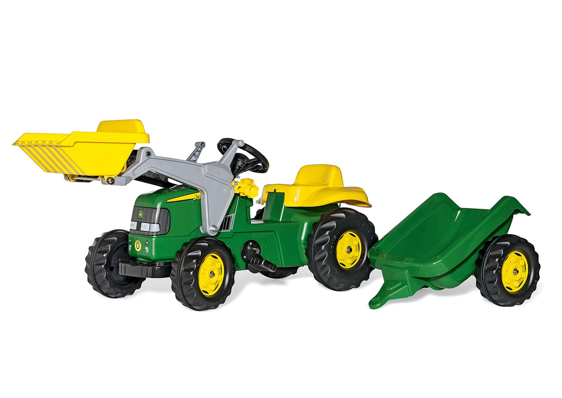 Rolly Toys rollyKid John Deere esilaaduriga (koos haagisega, pöördteljega roolimine, vanusele 2,5 – 5 aastat, traktor + lisatarvikud, tagahaakeseade, laste sõiduk), roheline