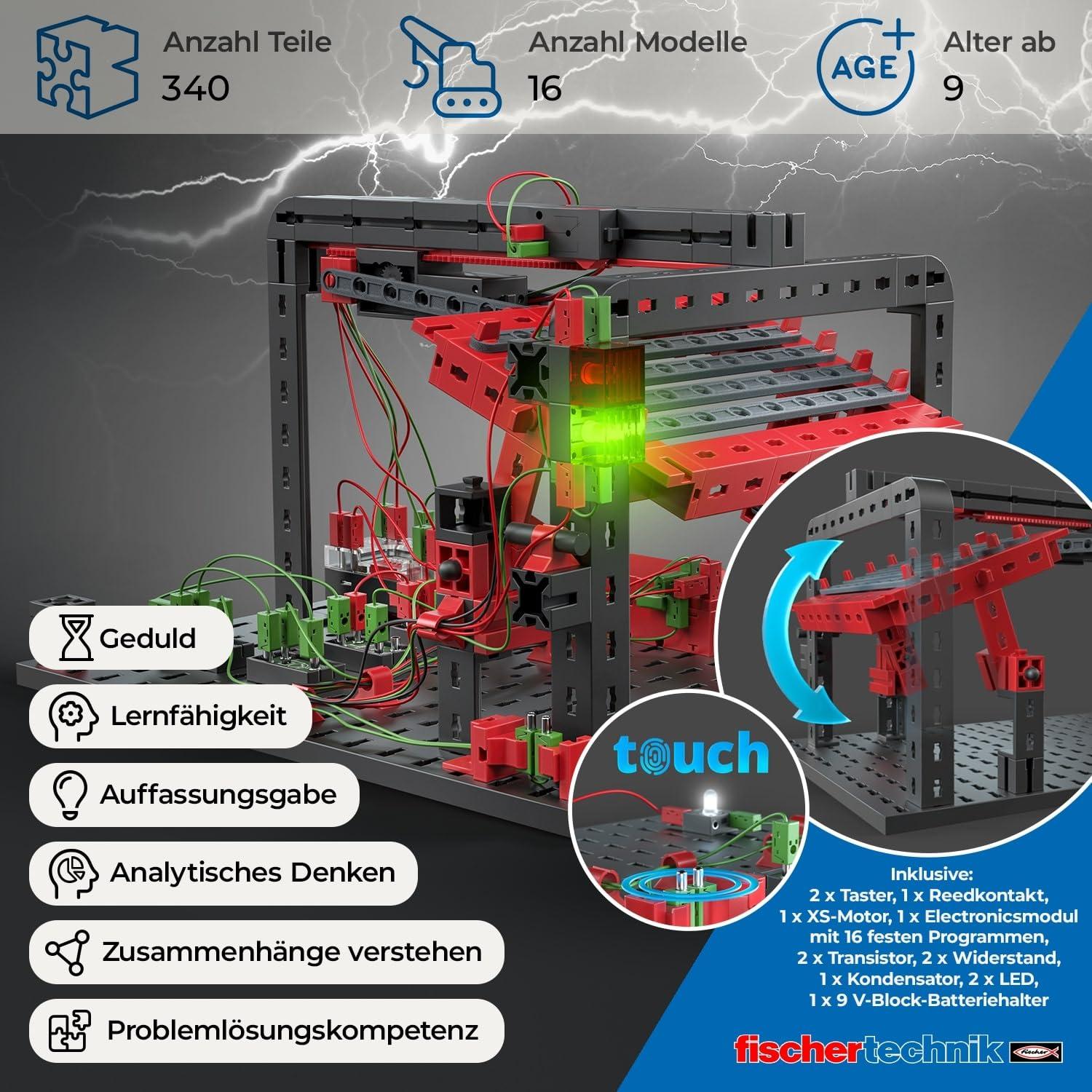 fischertechnik 559883 PROFI E-tronic – Elektroonikakomplekt lastele alates 9. eluaastast, eksperimentide komplekt transistorite ja kondensaatoritega, arendab tehnilist arusaama, must – detailne vaade