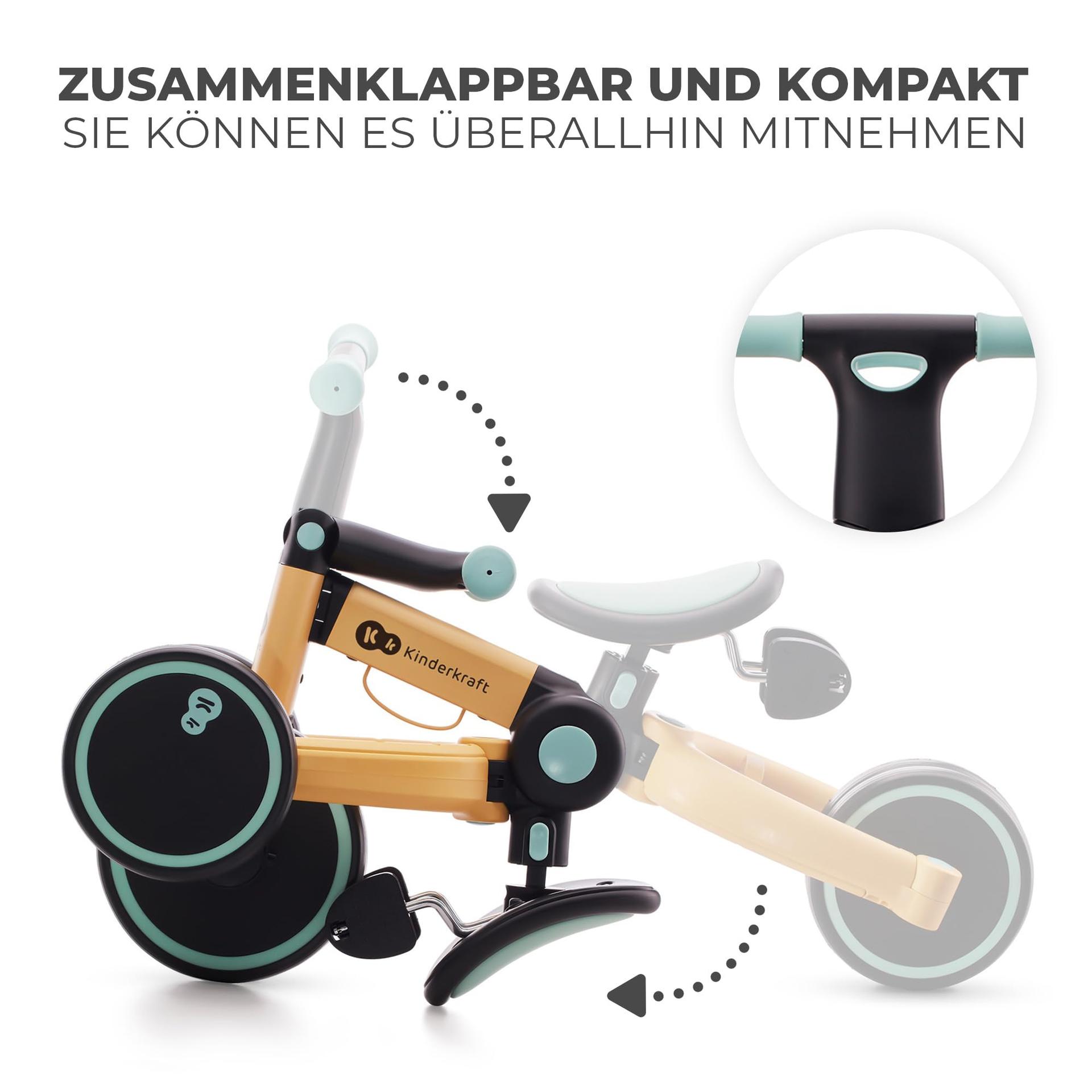 Kinderkraft 4TRIKE 3-ühes kolmerattaline jalgratas, kokkupandav, ergonoomiline sadul, lastele alates 12 kuust kuni 5 aastani, kollane + sinine – lisavaade