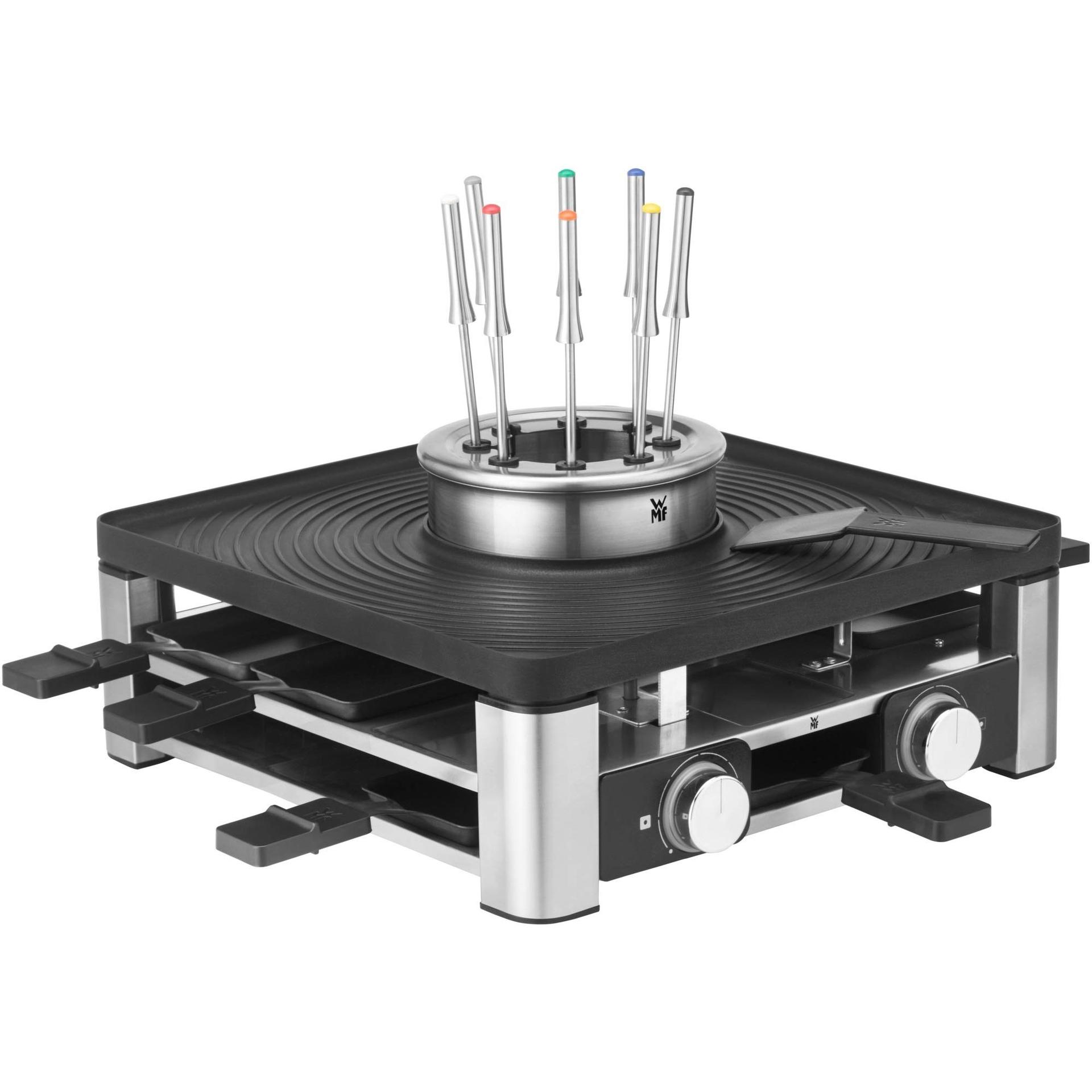 WMF Lumero 3in1 Gurmeejaam 8-le inimesele – Raclette ja Fondue Kombi, elektriline, temperatuuriregulatsioon, valgustus, 1800 W, roostevaba teras