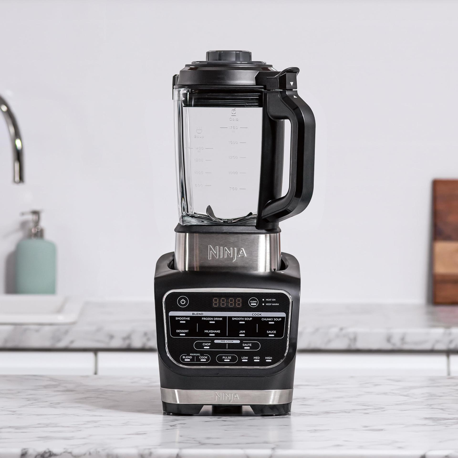 Ninja Foodi Mikser & Supivalmistaja, 10 Auto-iQ programmi, 1,7L klaaskann, kuumade ja külmade jookide blender, sisseehitatud küttekeha, tampija, puhastusprogramm & hari, 1000W, Must HB150EU – pilt 7
