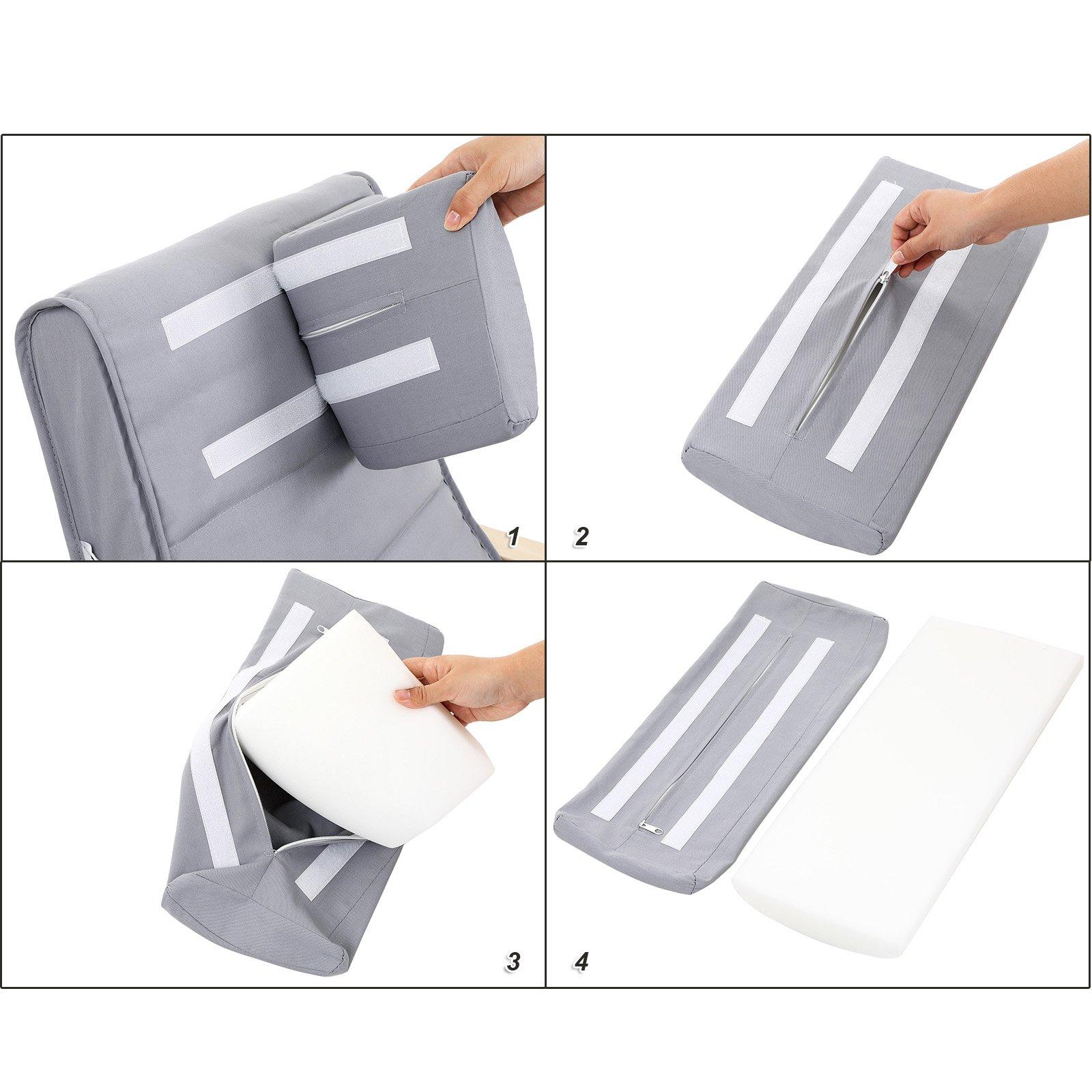 SONGMICS kiiktool kaskepuidust, reguleeritava jalatoega, puuvillane kate, kuni 150 kg kandevõime, elutuba, magamistuba, helehall LYY41G, 67 x 125 x 91 cm – lisavaade