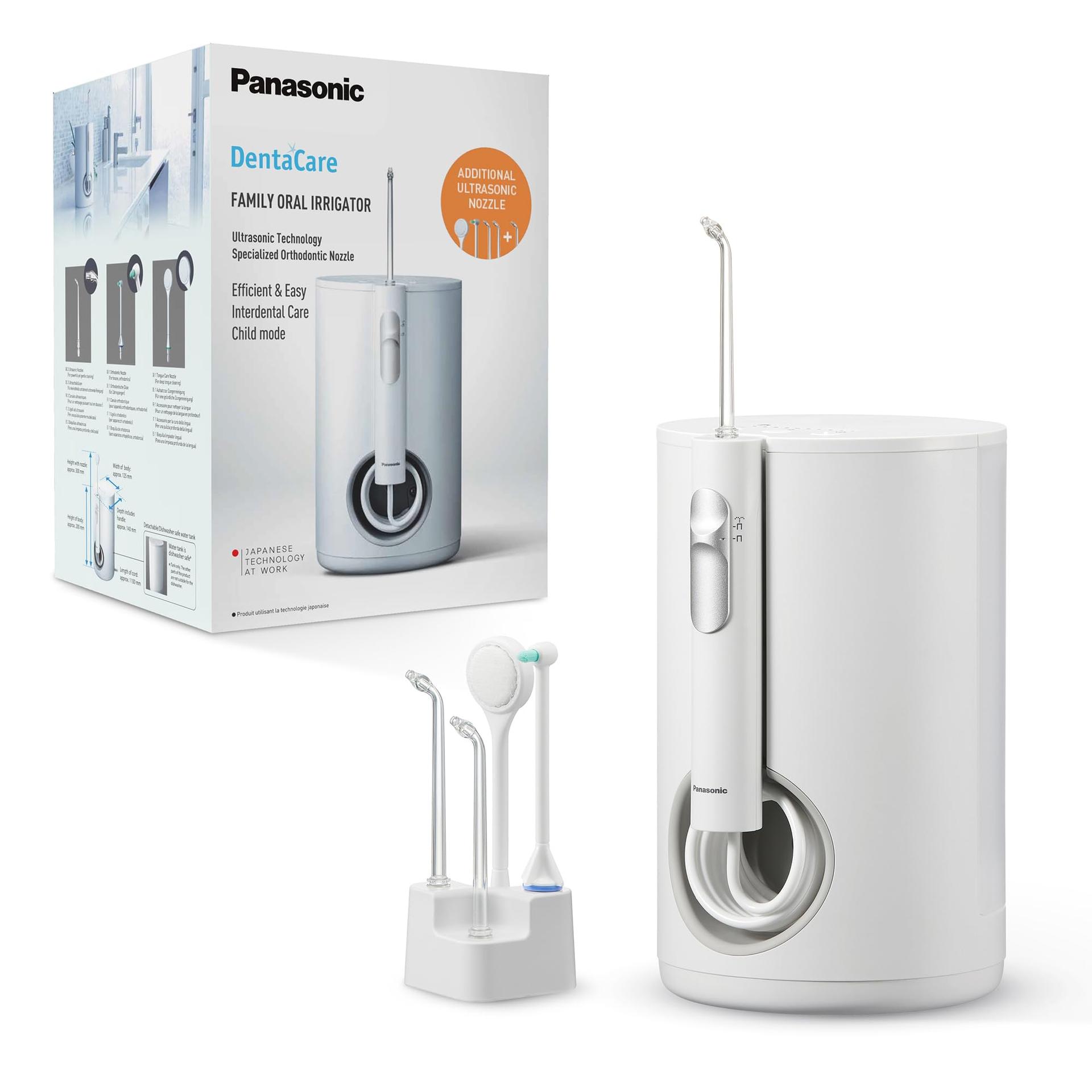 Panasonic EW1614AW503-PACK pere-massaaž, suuhooldus, ultraheli veejuga, laste režiim, 10 rõhuseadet, IPX7, ortodontiline disain, 5 otsikut, võrgutoitega, valge