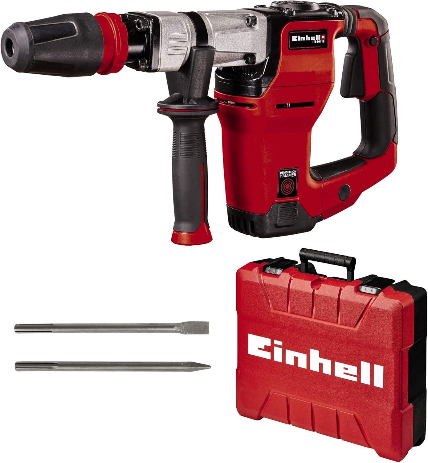 Einhell lammutushaamer TE-DH 12 (1 050 W, 4 100 lööki/min, 12 J löögijõud, SDS-max tööriistahoidik, 4 m kummikaabel, sisaldab otsik- ja lamepeitlit, E-Box M55 kohver)