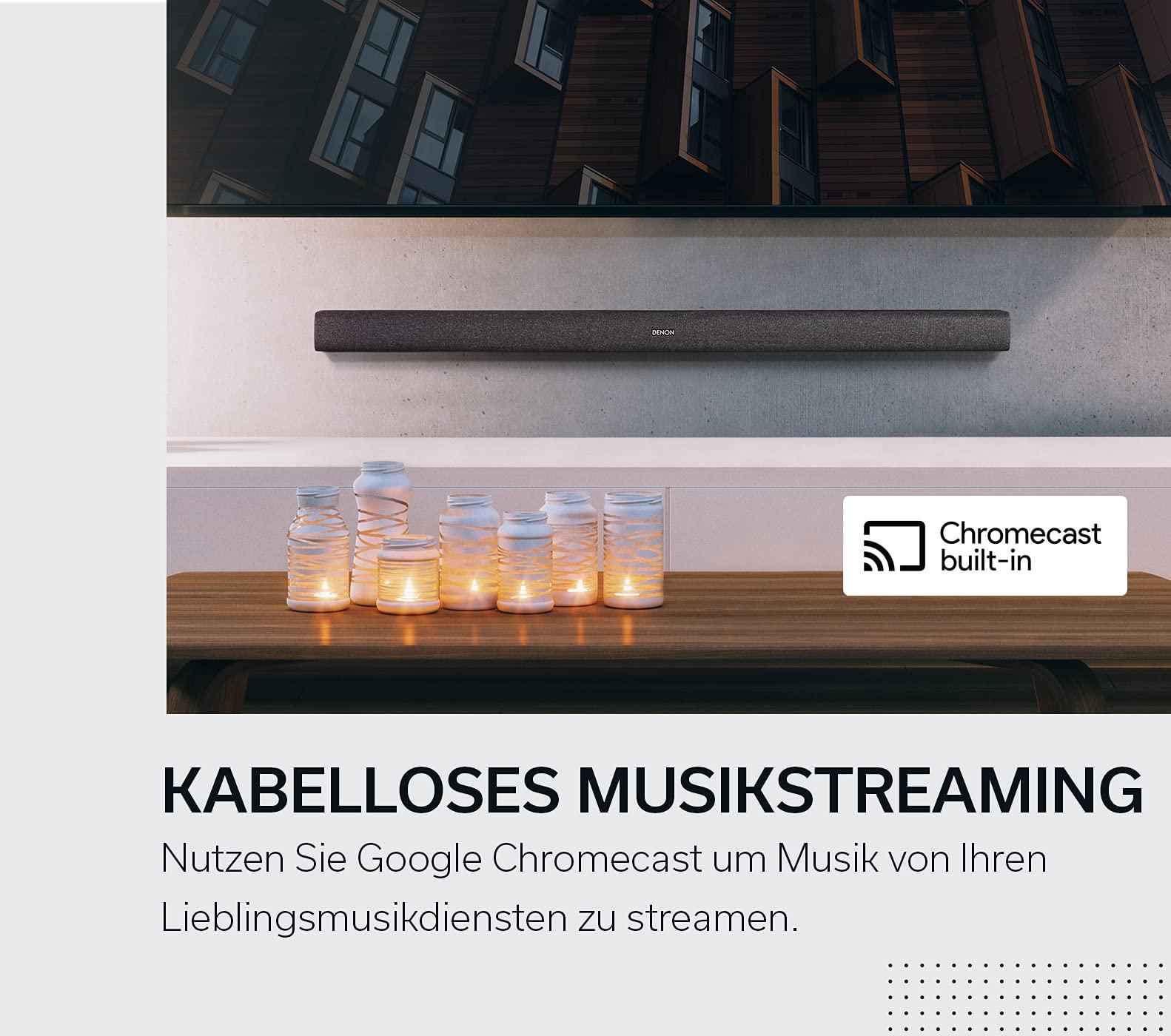 Denon DHT-S416 kvaliteetne 2.1 TV heliriba koos juhtmevaba bassikõlariga, Google Chromecastiga, WiFi, Bluetooth, Dolby Digital, HDMI ARC, optiline sisend, must – pakend ja tarvikud