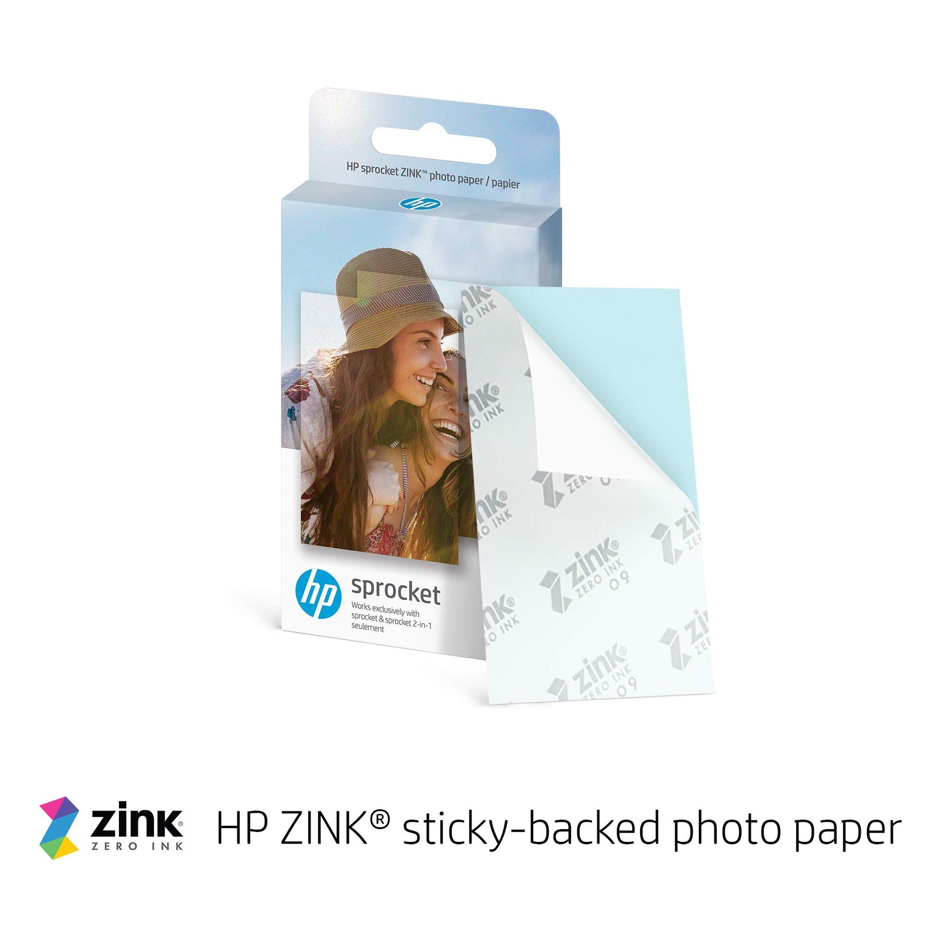 HP Sprocket kaasaskantav 2×3 tolline kiirfotoprinter (valge) Zink-paberikomplekt – pakend ja tarvikud