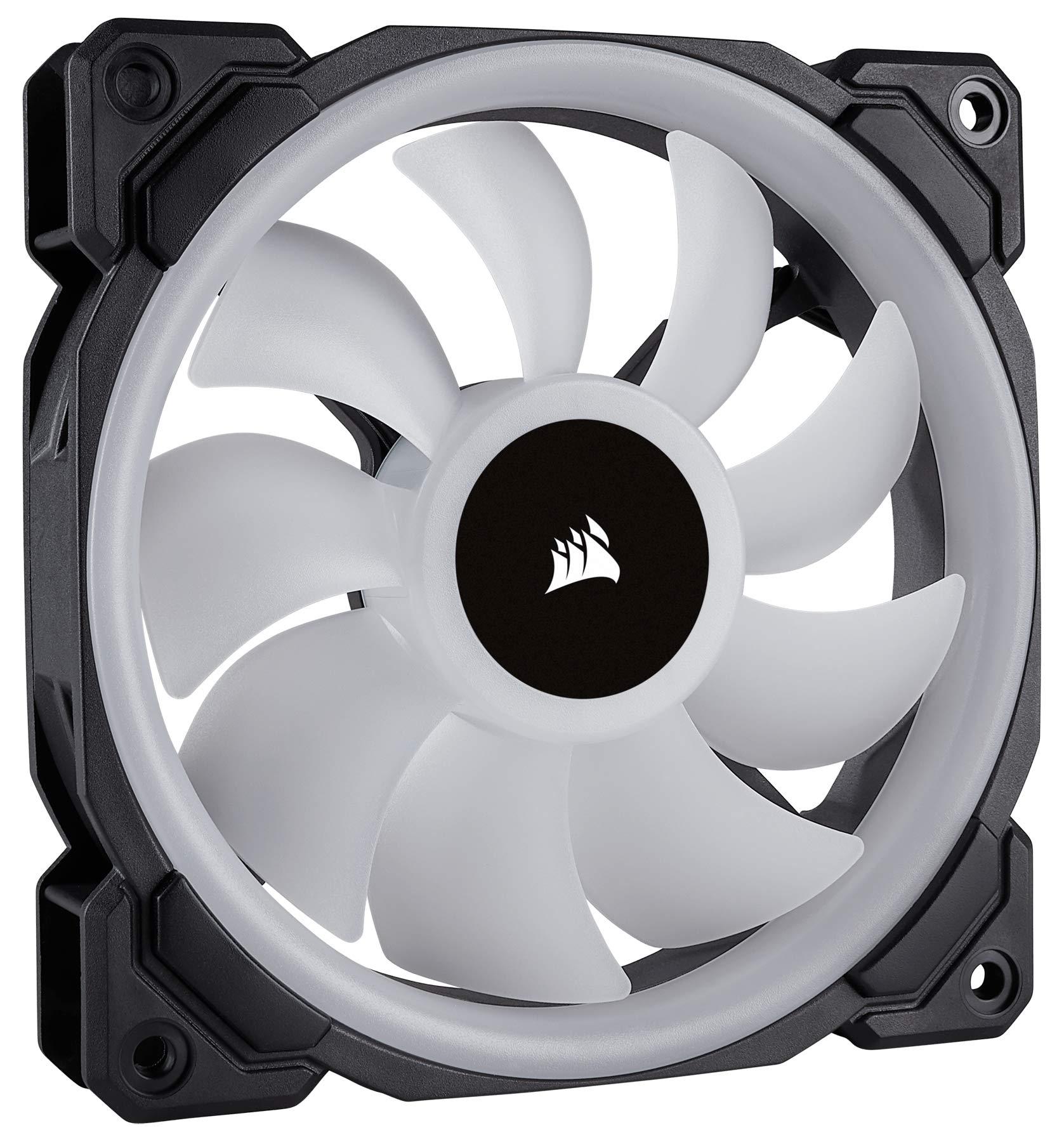 Corsair LL120 RGB LED PWM PC-korpuse ventilaator (120mm kahene valgusring RGB LED, 3 tk komplekt Lighting Node PRO-ga) must – detailne vaade