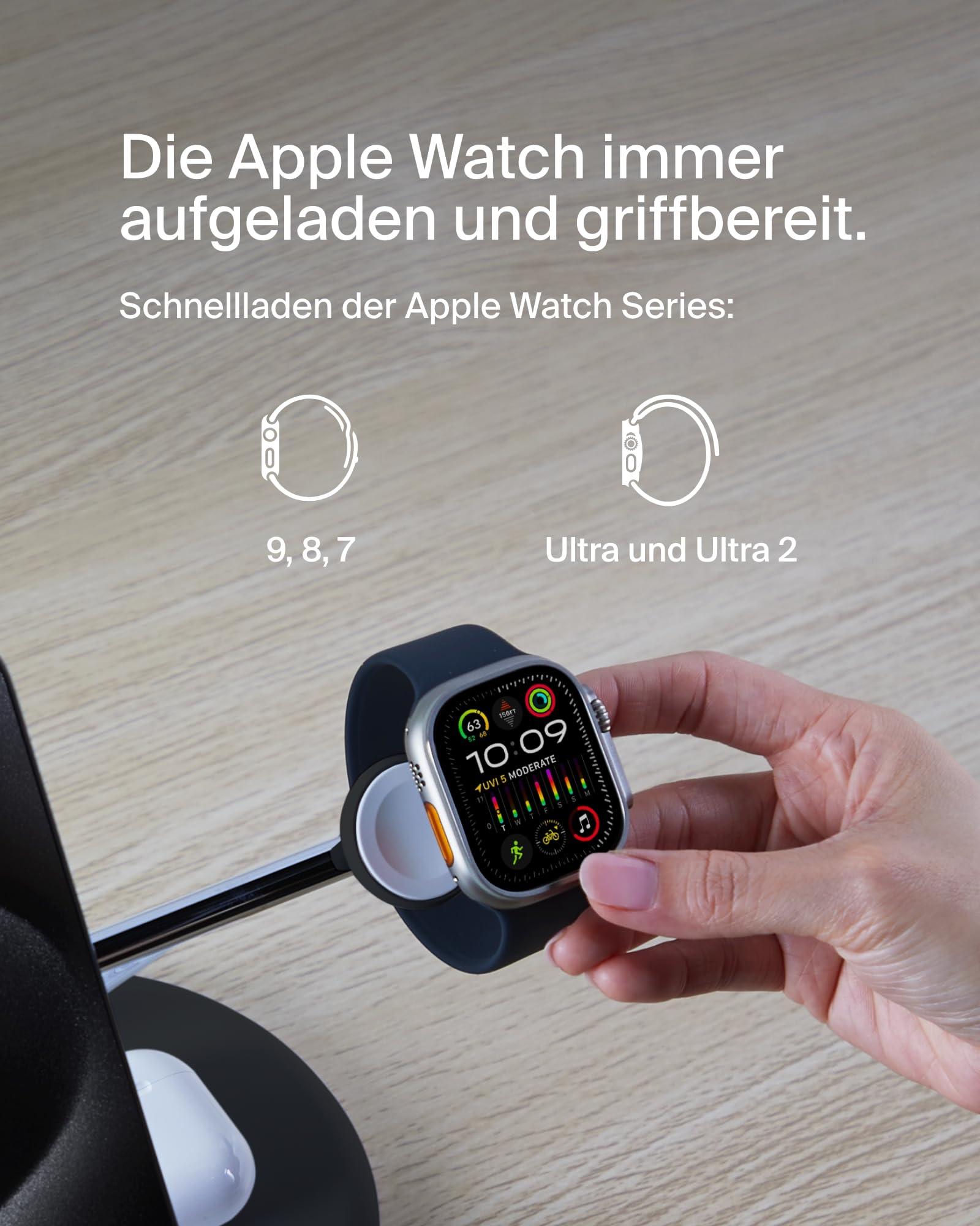 Belkin juhtmevaba 3-in-1 laadimisjaam magnetilise MagSafe-ühilduva Qi2 tehnoloogiaga, 15 W, sobib iPhone 16, 15, 14, 13 seeriaga, AirPods, Apple Watch – must – kasutusnäide