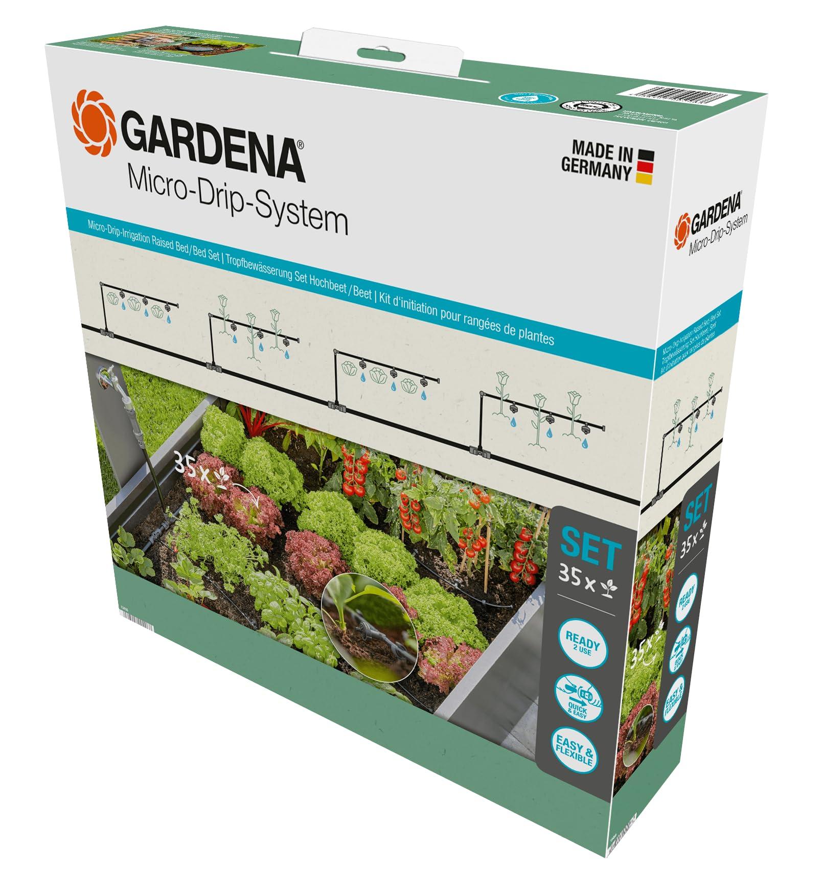 Gardena Micro-Drip-System Tilkkastmissüsteem Kõrgepeenar/Peenar (35 taime): Stardiaab kohese kasutusvalmidusega, veesäästlik kastmissüsteem, lihtne ja paindlik ühendustehnoloogia (13455-20)