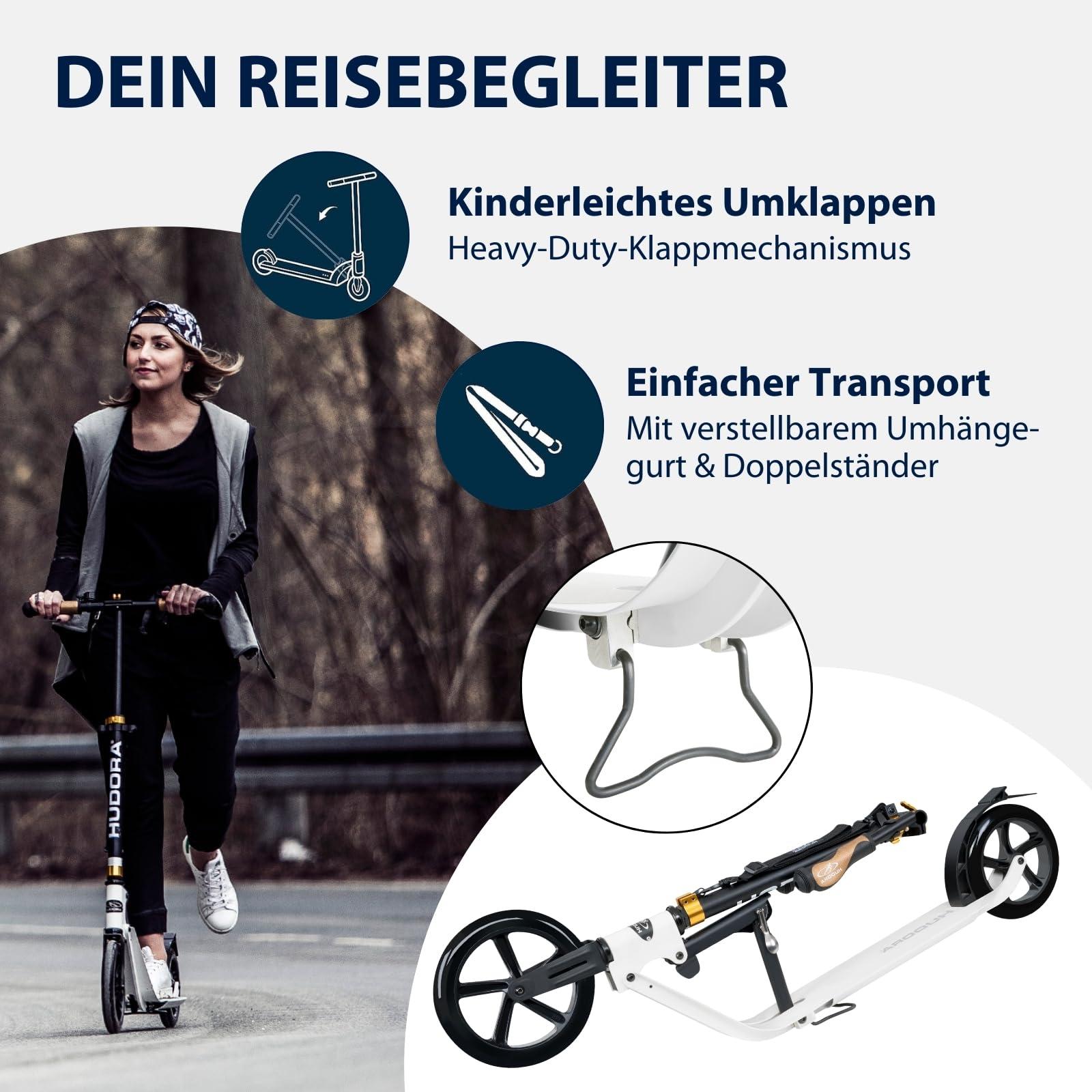 HUDORA BigWheel Style 230 Tõukeratas – Stabiilne alumiiniumist roller suure astmelauaga – Kõrguse reguleeritav ja kokkuklapitav linnatõukeratas kuni 120 kg – Tõukeratas noortele ja täiskasvanutele – lisavaade