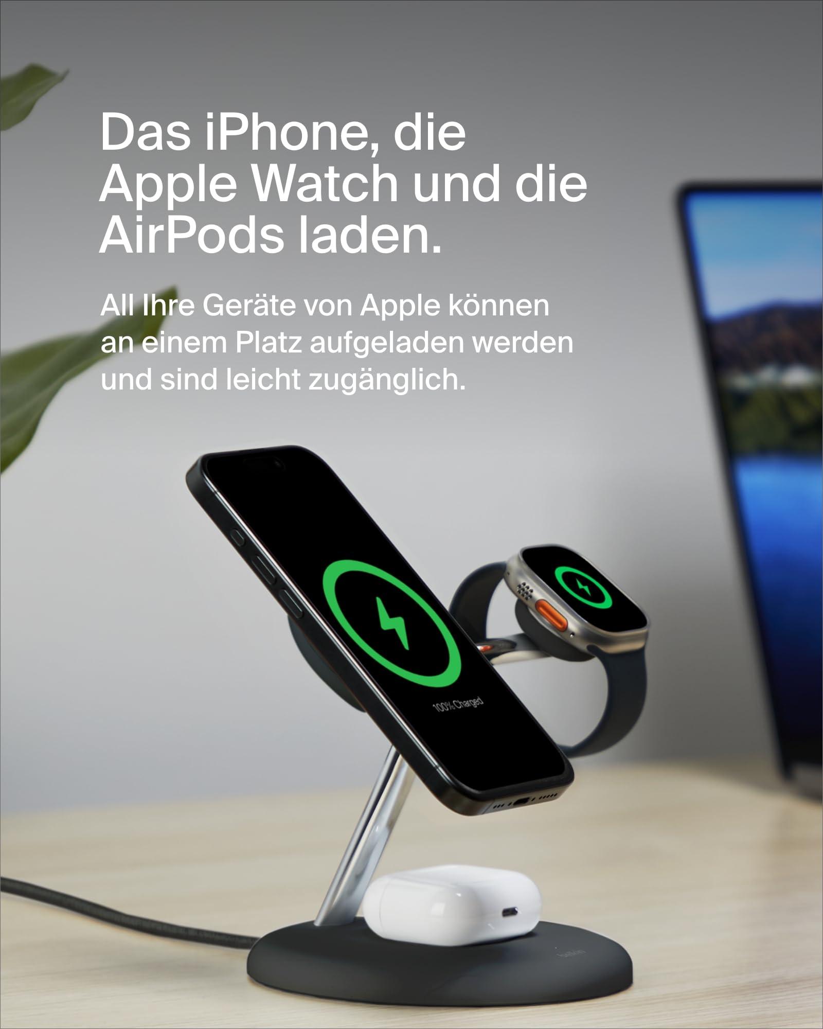 Belkin juhtmevaba 3-in-1 laadimisjaam magnetilise MagSafe-ühilduva Qi2 tehnoloogiaga, 15 W, sobib iPhone 16, 15, 14, 13 seeriaga, AirPods, Apple Watch – must – lisavaade