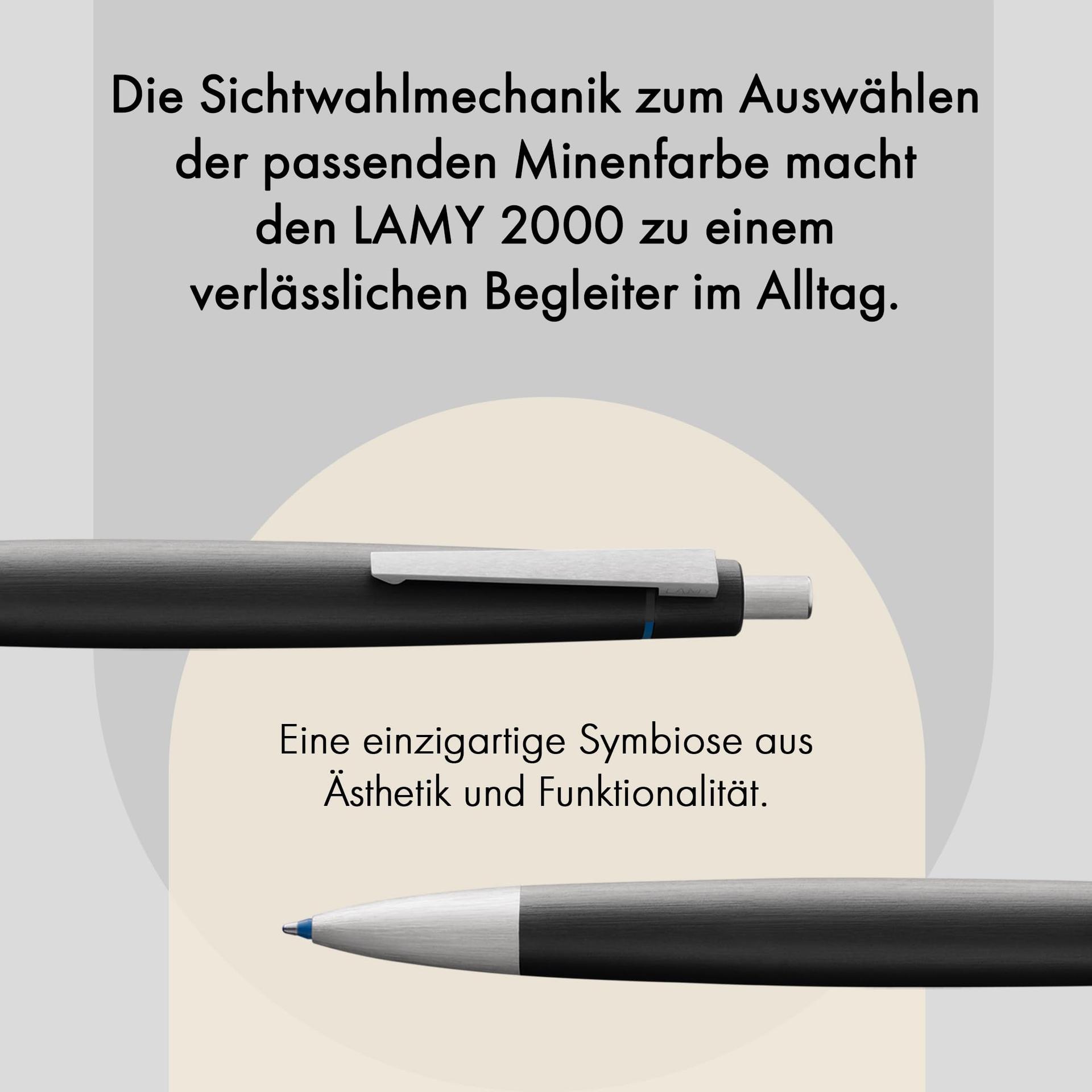 Lamy 2000 must 4-värviline pastapliiats – mitmevärviline pastapliiats (must, sinine, punane, roheline) – nähtava värvivalikuga mehhanism – sh M 21 pastapliiatsi täitesüdamikud mustas, sinises, punases ja rohelises – pakend ja tarvikud