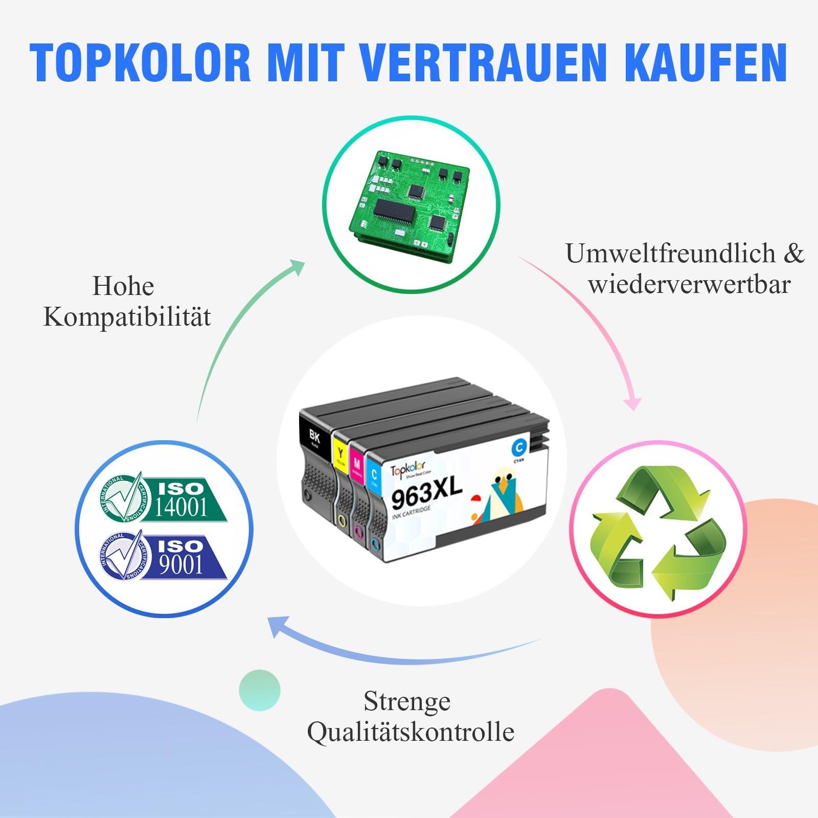 Topkolor 963XL Ühilduvad HP 963 XL tindikassetid HP OfficeJet Pro 9012e 9022e 9010e 9015e 9014e 9010 9012 9020 9014 9018 9019 9022 9020e 9025e 9016e printeritele (Must, Tsüaan, Magenta, Kollane) – kasutusnäide