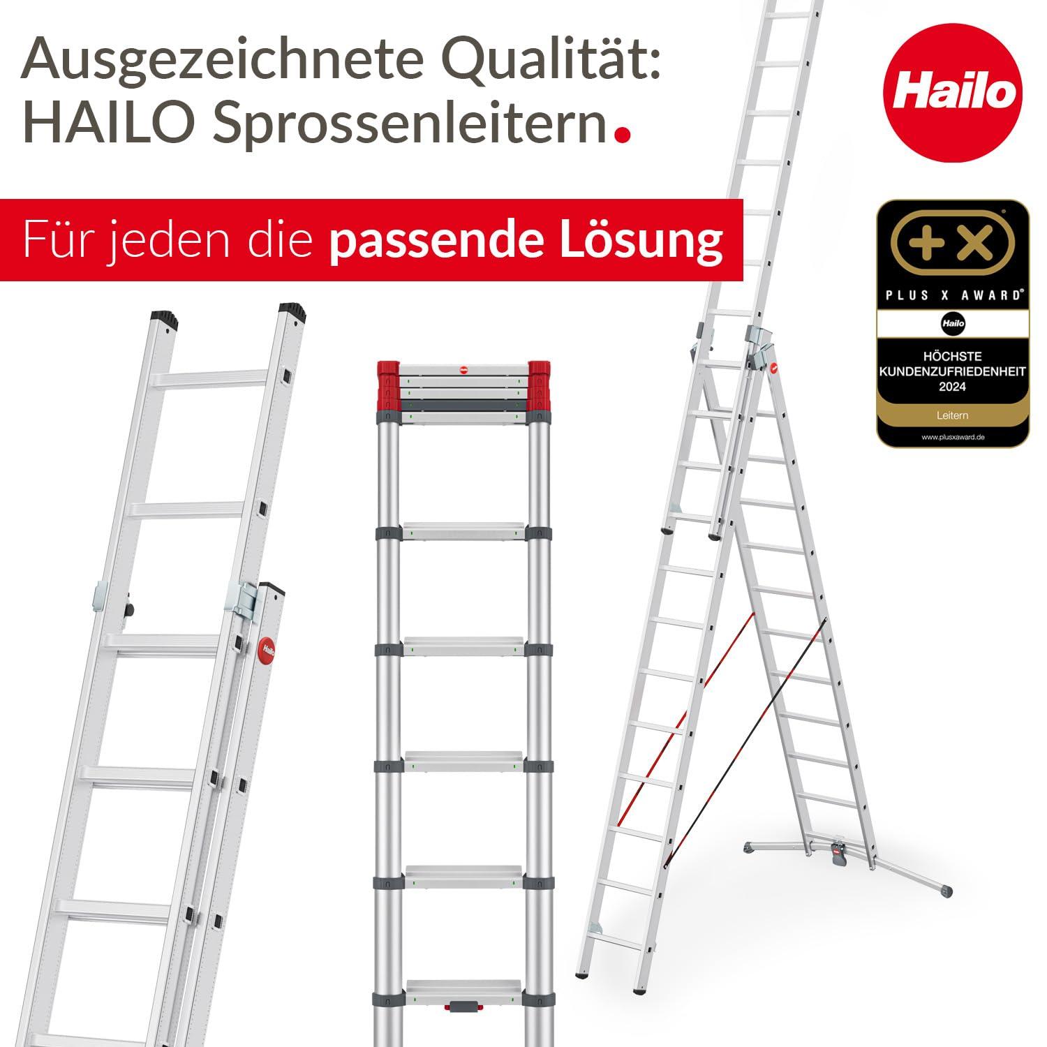 Hailo M60 Alumiinium Universaalredel – Kombiredel 4 x 3 astet, kuni 150 kg – Mitmeotstarbeline libisemiskindel tööplatvorm, toestusredel, A-redel – 6 turvalist liigendit – Hõbedane – pilt 6