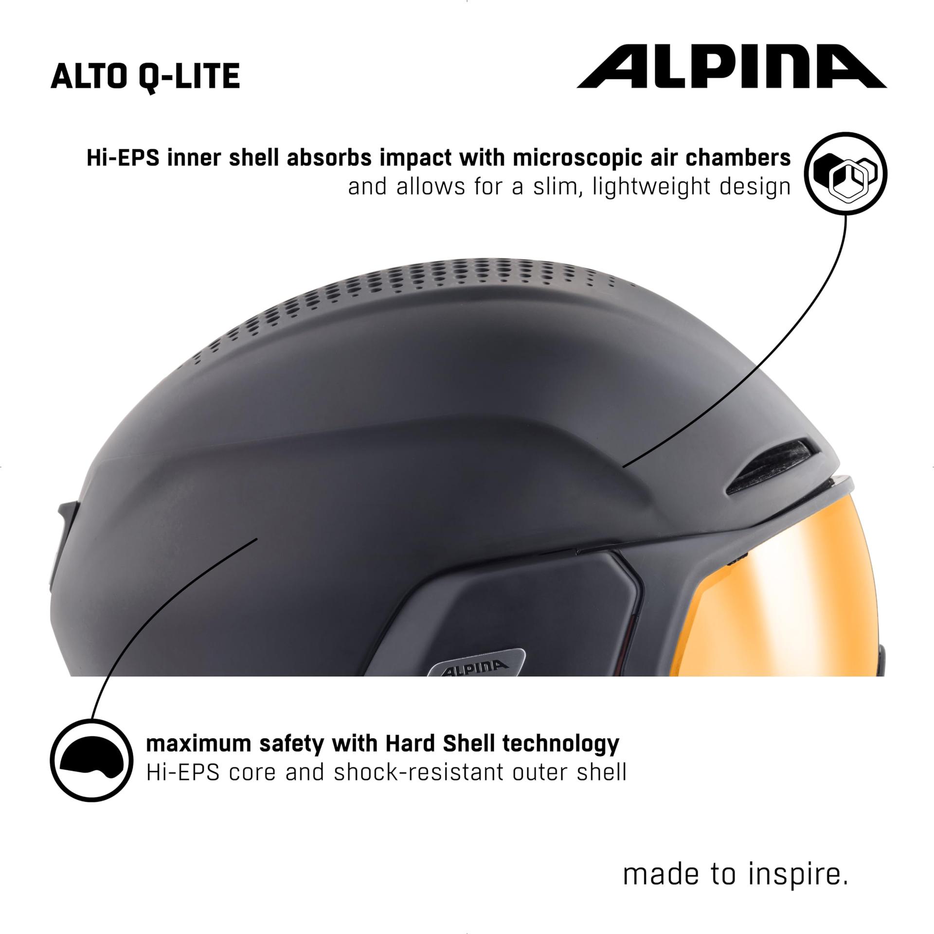 Alpina Unisex-Täiskasvanute Alto Q-LITE suusakiiver, must matt, L(59-63) – pilt 6