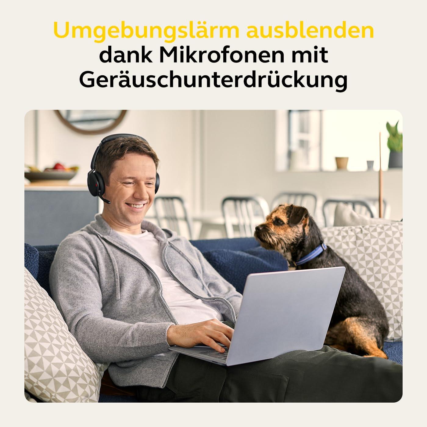 Jabra Evolve2 65 Flex – Juhtmevaba stereo Bluetooth-peakomplekt mürasummutava Jabra ClearVoice tehnoloogiaga ja hübriidse ANC-ga – Ühildub juhtivate UC-platvormidega – Must – pakend ja tarvikud