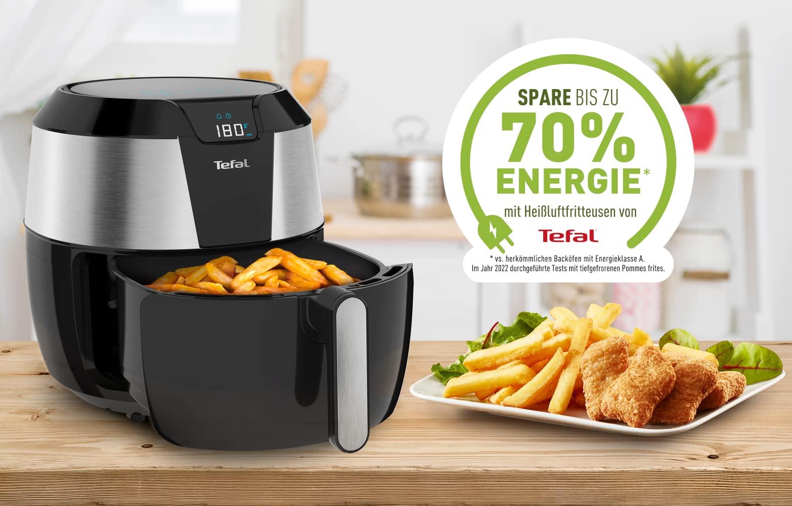Tefal kuumaõhufritüür Easy Fry XXL, Air Fryer, 1850 W, 5,6 L, 8 portsjonit, 8 automaatprogrammi, digitaalne ekraan, energiasäästlik, tervislik fritüür ilma õlita, roostevaba teras, EY701D – pakend ja tarvikud