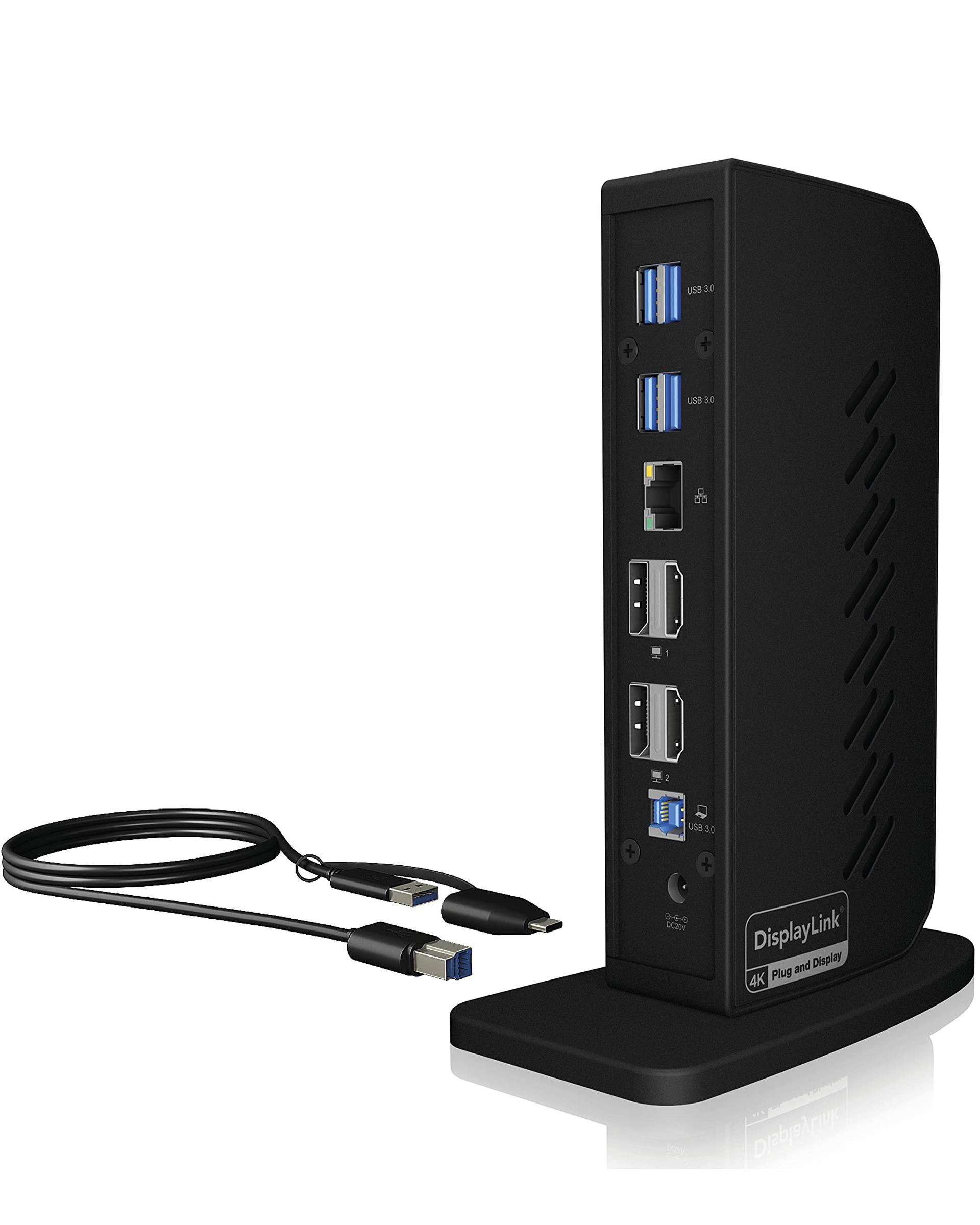 ICY BOX USB-C Docking Station (12-in-1) kahele monitorile (2x HDMI / 2x DP), 4K 60Hz, 6x USB 3.0 HUB, DisplayLink, Gigabit Ethernet, IB-DK2252AC Windowsi ja M1/M2 MacBook Air / Pro jaoks