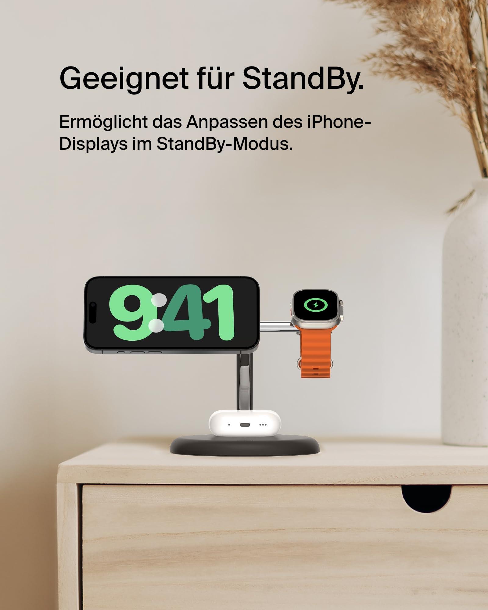 Belkin juhtmevaba 3-in-1 laadimisjaam magnetilise MagSafe-ühilduva Qi2 tehnoloogiaga, 15 W, sobib iPhone 16, 15, 14, 13 seeriaga, AirPods, Apple Watch – must – pilt 8