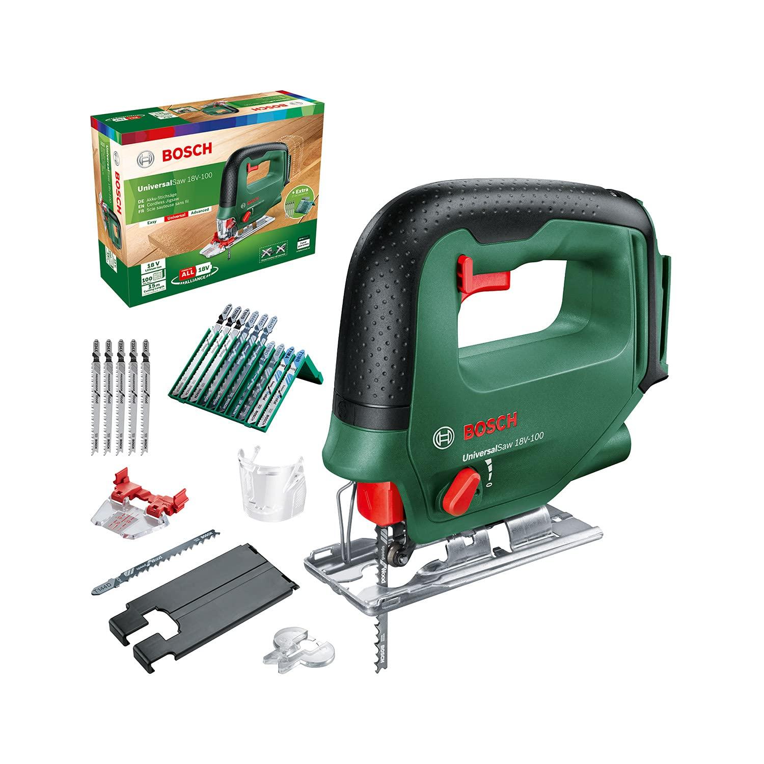Bosch Akutikksaag UniversalSaw 18V-100 (ilma akuta, 18V süsteem, 15-osaline tikksaelehtede komplekt, karbis) – Amazon Edition