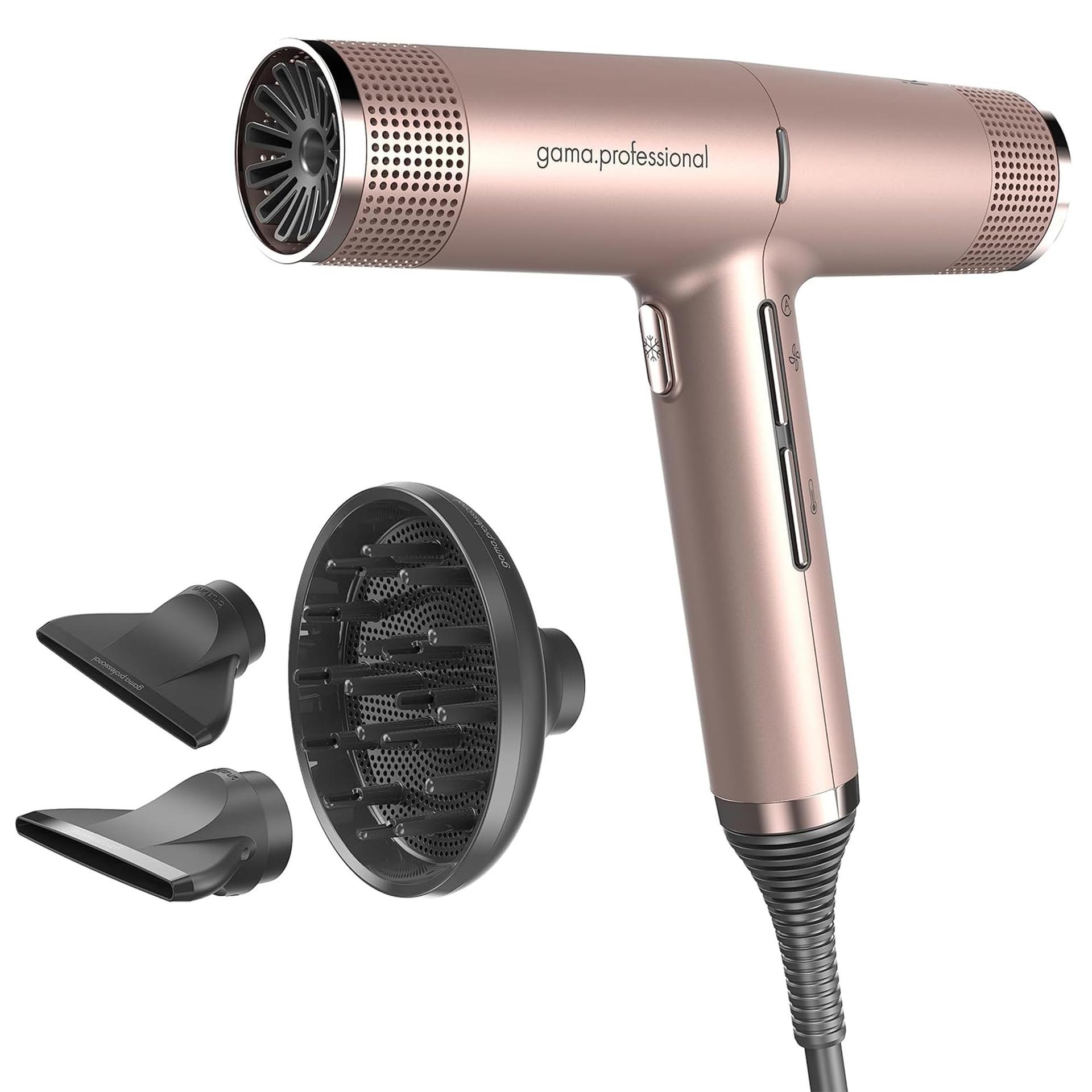 GA.MA Italy Professional, iQ Perfect föön, ultrakerge föön intelligentse harjadeta mootoriga, Oxy-Active-tehnoloogiaga säravaks, kahuvabaks juuksehoolduseks, 1600 W, GoldRose