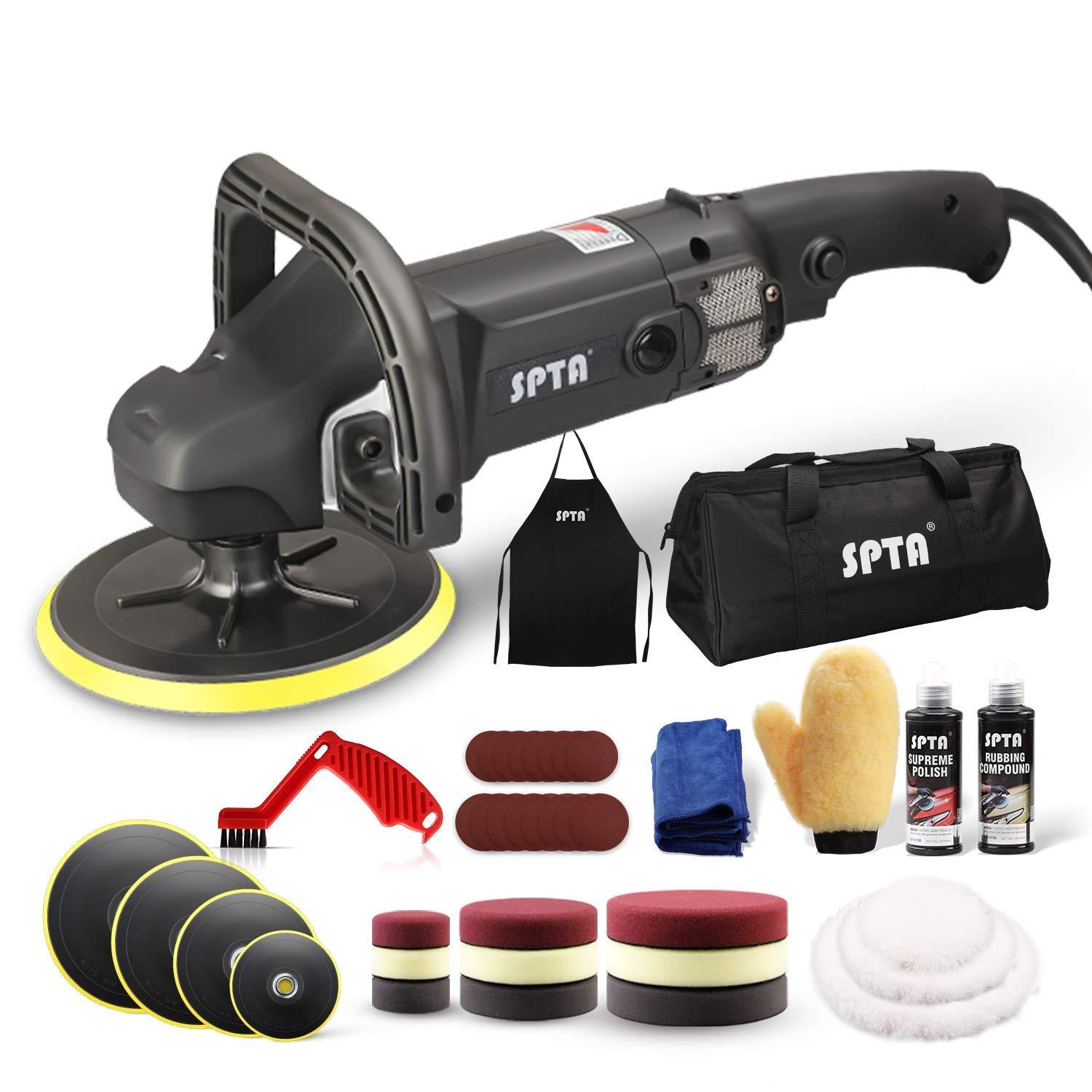 SPTA Poleerimismasin 125mm/150mm/180mm – Reguleeritava Kiirusega Poleerija 1200W, Komplekt Auto, Paadi ja Mootorratta Poleermiseks – pilt 9