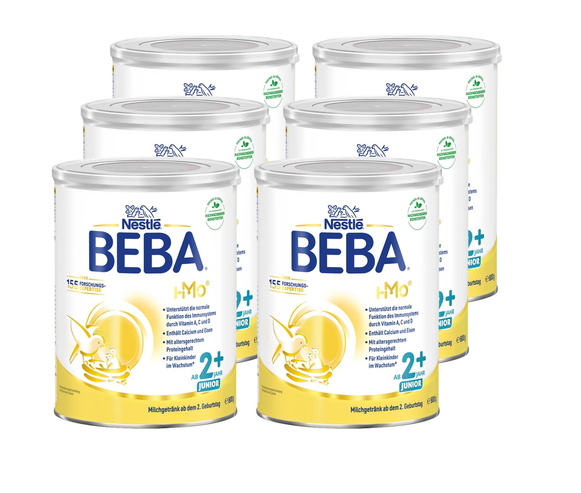 BEBA Junior 2+ piimajook alates 2. eluaastast, beebitoit HMO 2′-FL-ga, ainult laktoos, ilma palmiõlita, 6-pakk (6 x 800g)