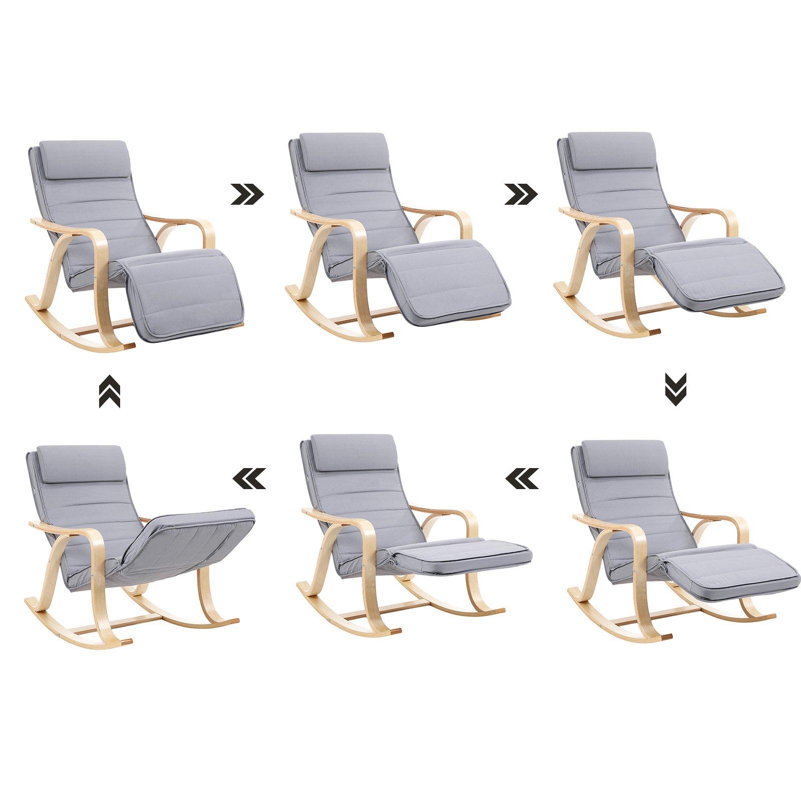 SONGMICS kiiktool kaskepuidust, reguleeritava jalatoega, puuvillane kate, kuni 150 kg kandevõime, elutuba, magamistuba, helehall LYY41G, 67 x 125 x 91 cm – pilt 6