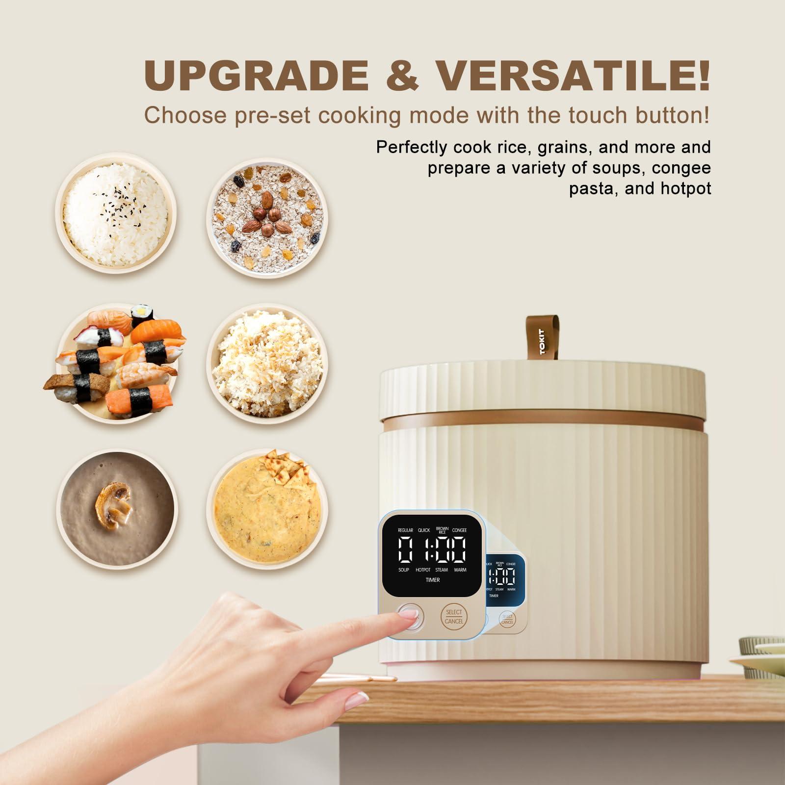 TOKIT Riisikeetja 1.5L Pro – Väike, kuid multifunktsionaalne ekraaniga ja puutetundliku juhtimisega riisikeetja 1–3 inimesele, keraamilise mittenakkuva sisepotiga (Valge) – detailne vaade