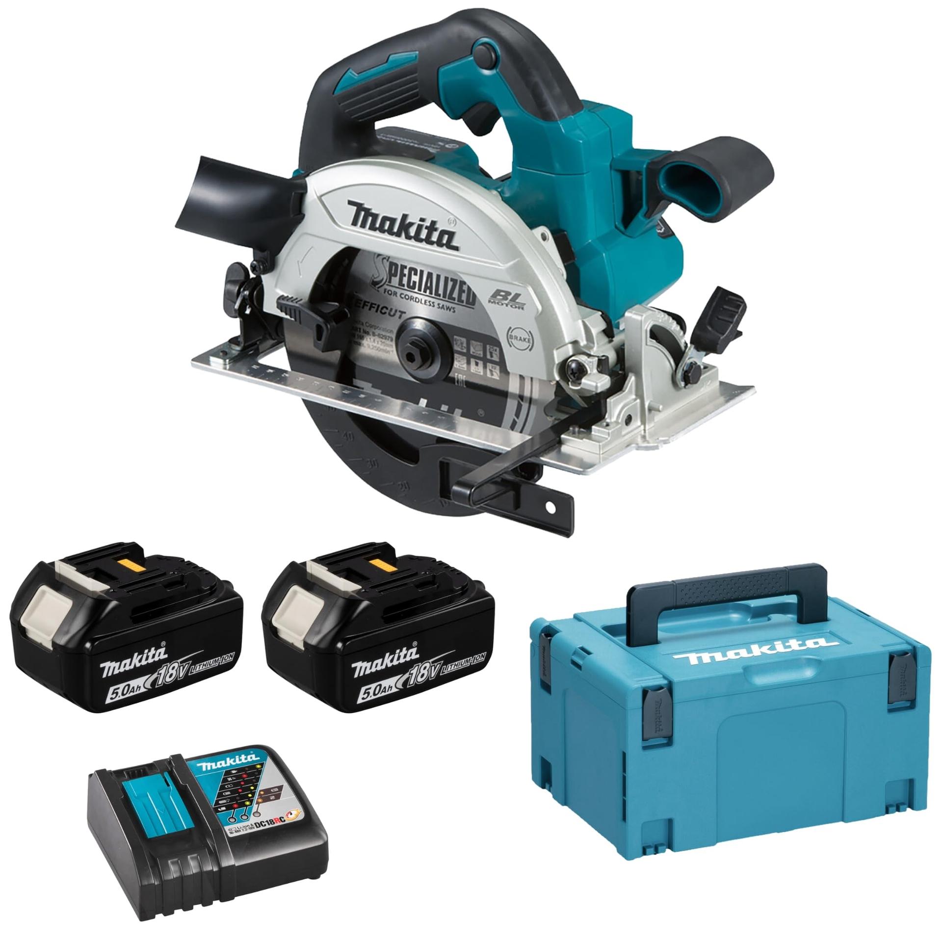 Makita DHS660RTJ akuga käsiketassaag 57 mm 18 V 5,0 Ah, 2 akut + laadija MAKPAC karbis
