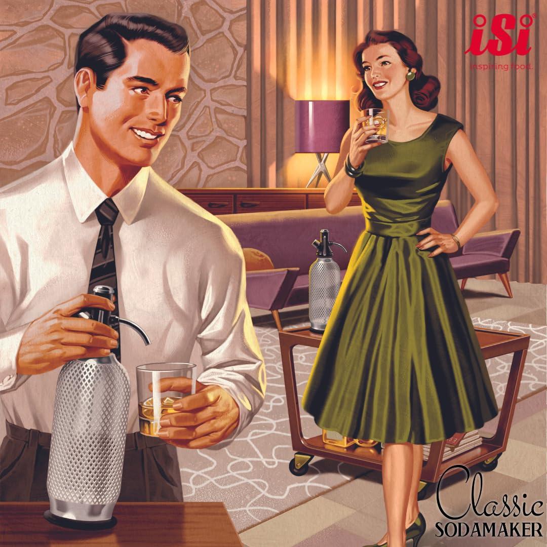 iSi 1060 Sodamaker Classic, 1,0 L, mullivee valmistaja, PEN-pudeliga roostevõrgus, süsihappegaasiga mullivee valmistamiseks, vintage-stiilis baaritarvik, roostevaba teras – pilt 6