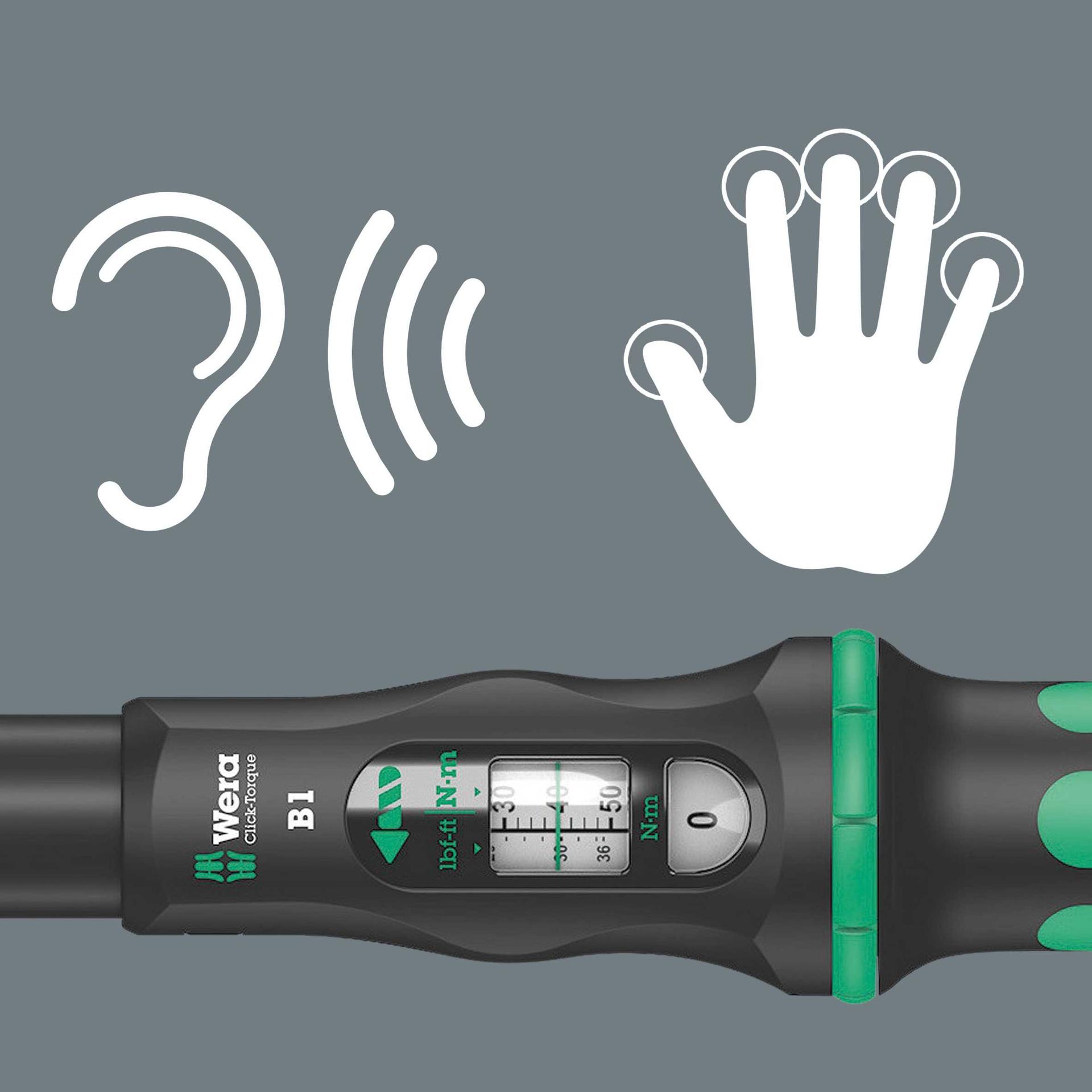 Wera 05075610001 Click-Torque B 1 pöördemomendivõti vahetatava rätsaga, must, roheline 3/8″, 10-50 Nm – pakend ja tarvikud