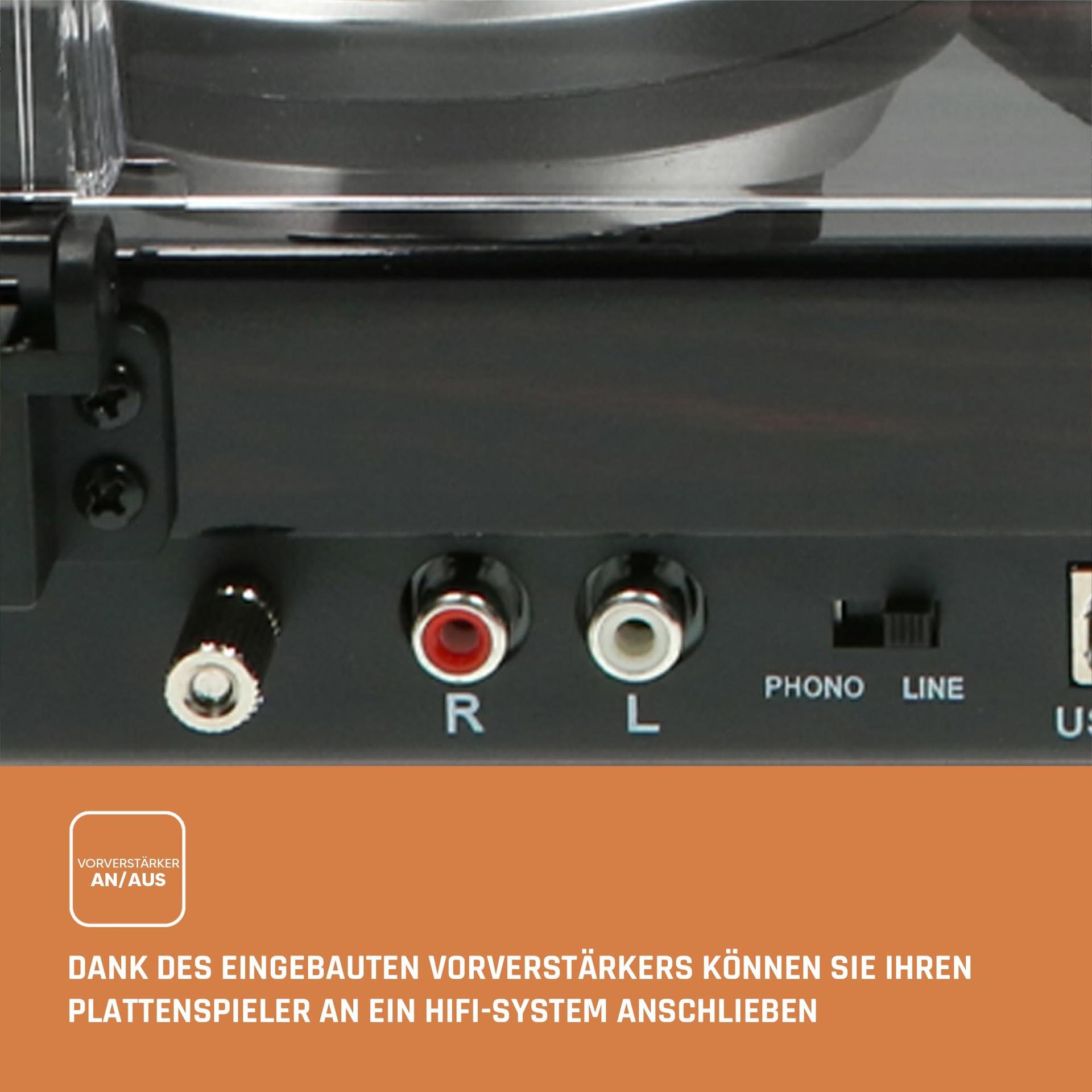 Lenco LBT-188 Plaadimängija – Bluetooth-plaadimängija – Rihmülekanne – 2 kiirust 33 ja 45 p/min – Anti-Skating – Vinüülplaatide digitaliseerimine MP3-ks – Tumepruun, LBT-188 WA, Pähkel – pilt 8
