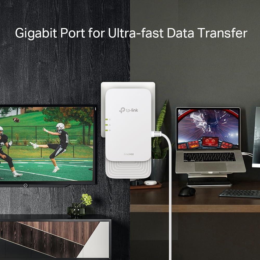 TP-Link PGW2440 KIT WLAN Powerline G.hn2400, AX1800 Wi-Fi 6, kuni 1428 Mbps Powerline’i kaudu, Gigabit Ethernet, lisapistik, Plug & Play, ei ühildu HomePlug AV/AV2-ga – lisavaade