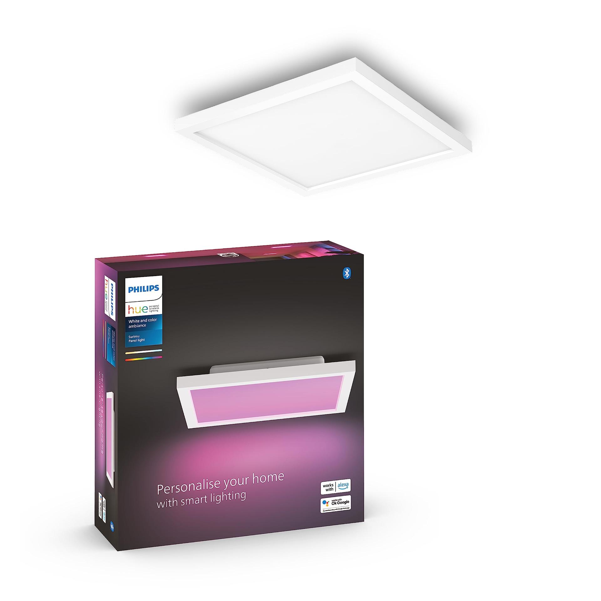 Philips Hue White & Color Ambiance Surimu paneel, 30×30 cm, hämardatav, kuni 16 miljonit värvi, juhitav rakenduse kaudu, ühilduv Amazon Alexa (Echo, Echo Dot) süsteemiga