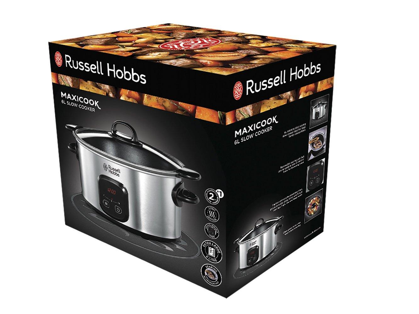 Russell Hobbs aeglane keetja [mittenakkumatu 6L XL keedupott, programmeeritav taimer/küpsetusaeg] Maxicook aeglane keetja (3 temperatuuri valikut ja soojas hoidmise funktsioon, 200W) Slowcooker 22750-56 – detailne vaade