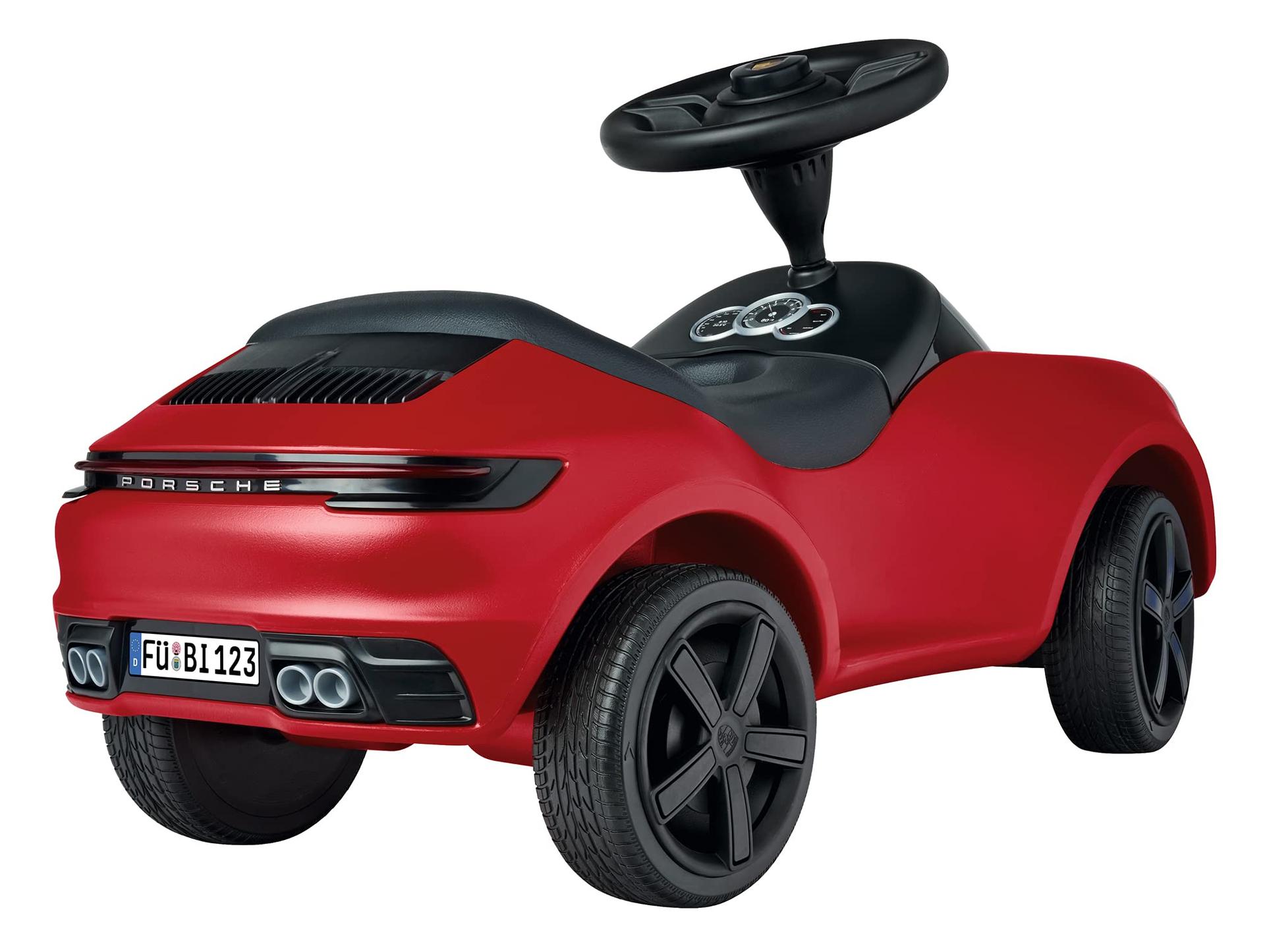 BIG – Baby Porsche 911 – Kujundatud Porsche Design Studios poolt, laiade vaiksete rehvide ja hea haarduvusega rooliga, lükatav auto, lastele alates 18. elukuust, punane – detailne vaade