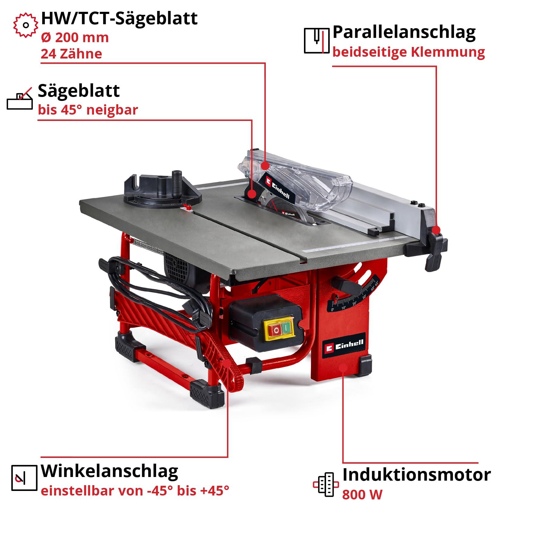 Einhell lauatikksaag TC-TS 8 I (800 W, 45 mm lõike kõrgus, Ø 200 mm saeleht, nurga- ja paralleeljuhik, tolmuimeja ühendus, sisaldab HW/TCT-saelehte) – detailne vaade