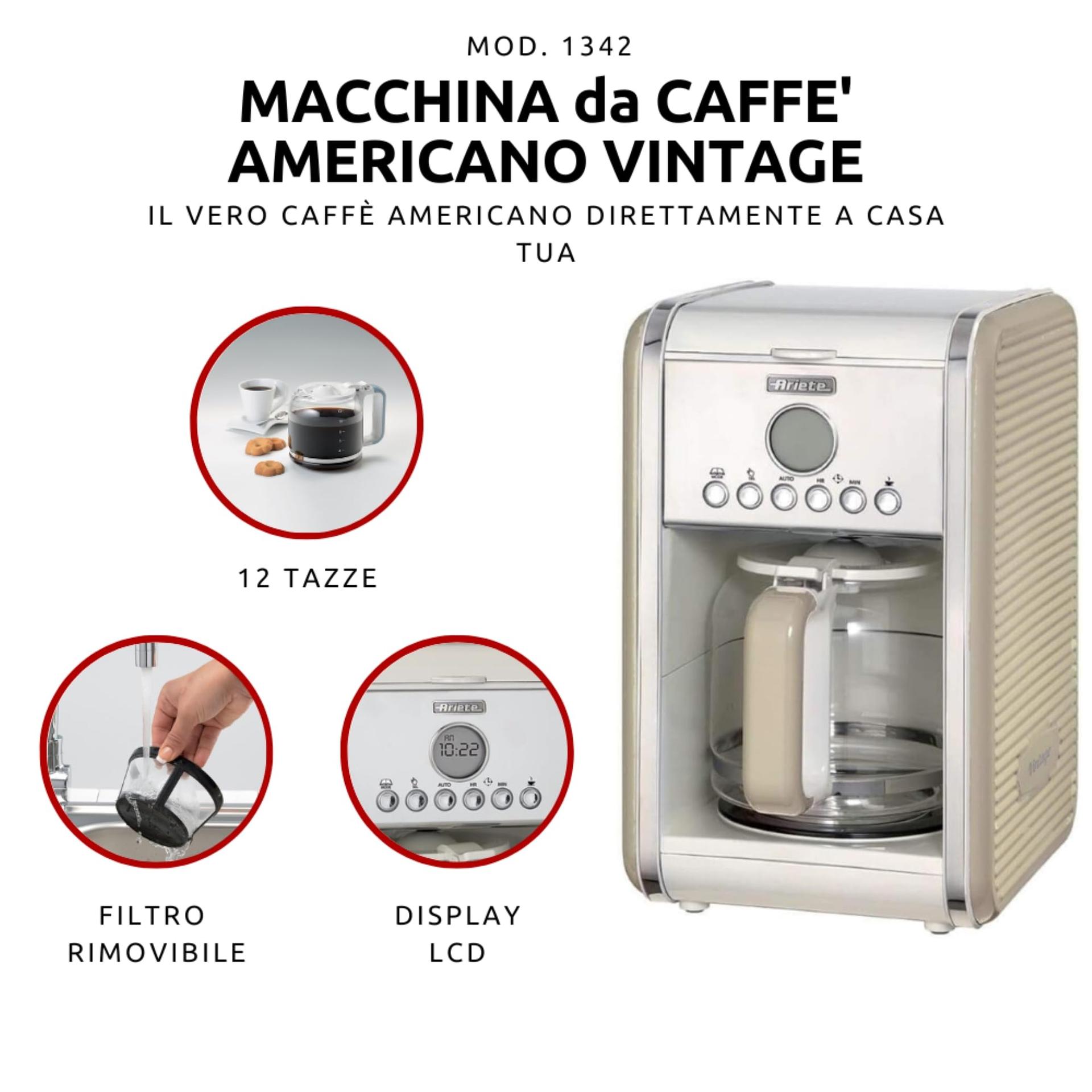 Ariete 1342/03 tilgutiga kohvimasin 2000W (12 tassi) Beež – detailne vaade
