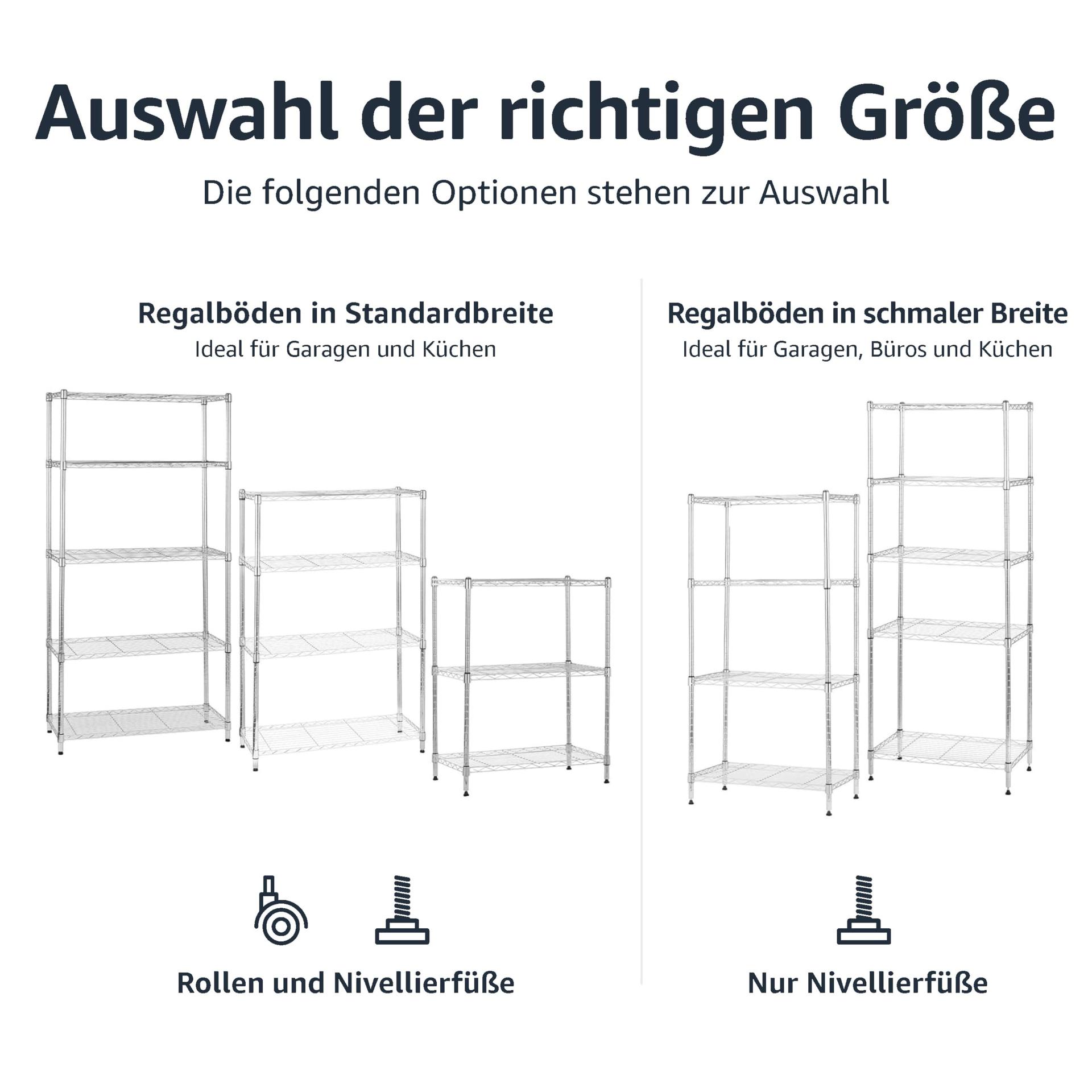 Amazon Basics – 5 riiuliga hoiustamissüsteem, reguleeritava kõrgusega riiuliplaadid ja nivelleerimisjalad, maksimaalne kandevõime 680 kg, kroom, 36 D x 91 W x 183 H cm – kasutusnäide
