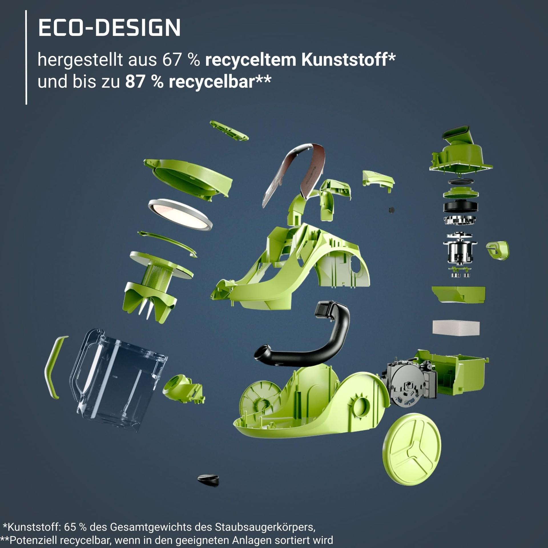 Rowenta RO7B12 Green Force Cyclonic Max, kotita tolmuimeja, must/roheline, 2,5 liitrit, 73 dB – kasutusnäide