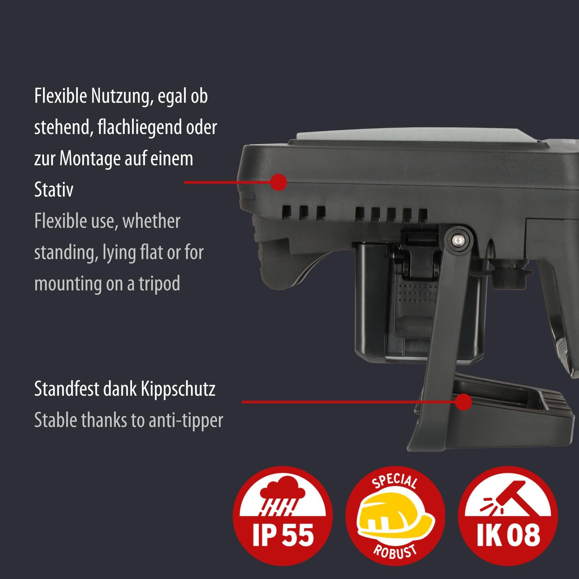Brennenstuhl Professional Multi-Aku LED Hübridne Töövalgusti 10050 MH (100W, 12500lm, IP55, ühilduv 18V akudega 11 erinevalt tootjalt, 5m RN-kaabel, ilma akuta, inseneritud Saksamaal) – lisavaade